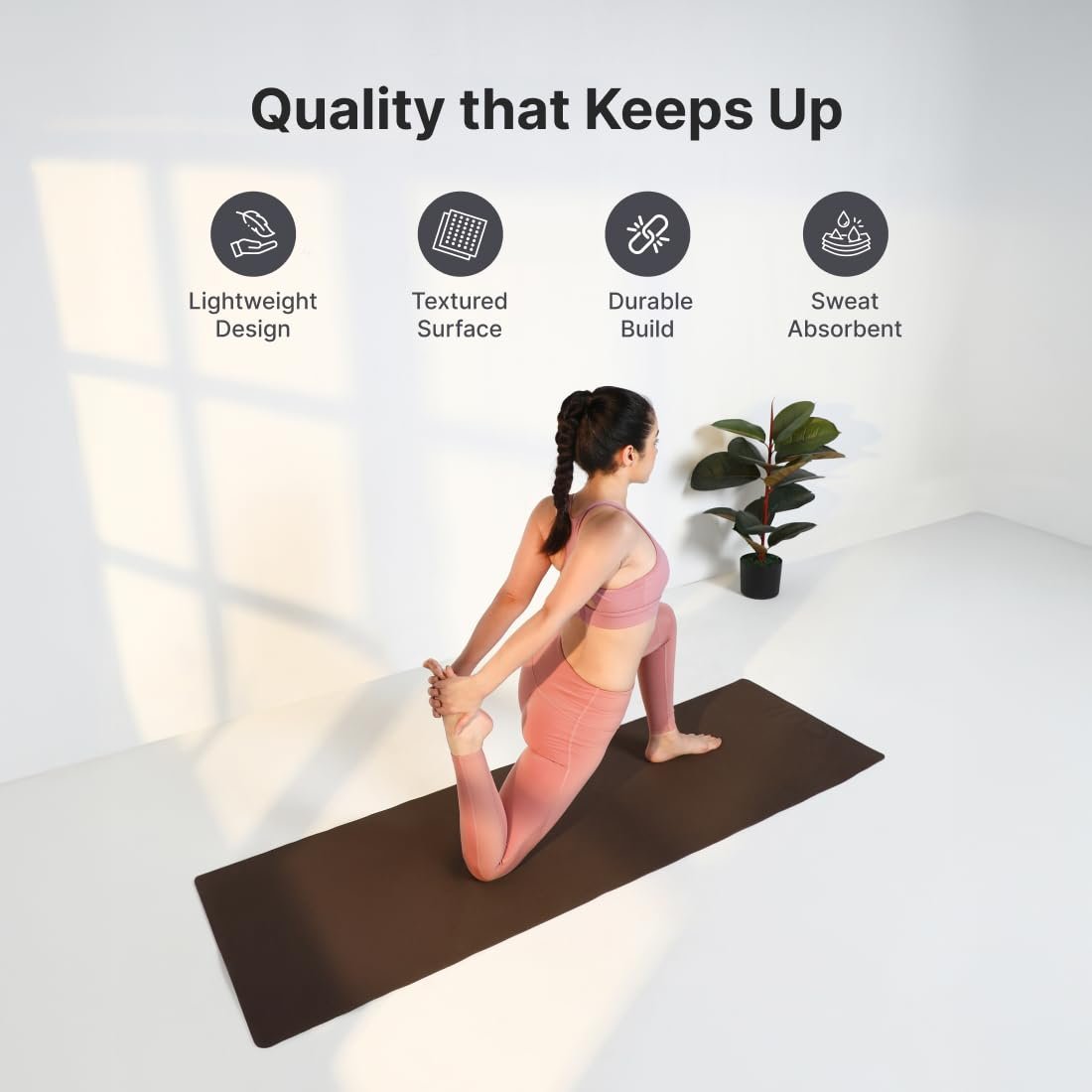 Cult Yoga Mat EVA 4mm with Carry Strap – Non-Slip, Lightweight, Cushioned & Sweat-Resistant Exercise Mat – Durable, Portable & Eco-Friendly Workout Mat for Yoga, Pilates, Home Gym & Fitness – Brown