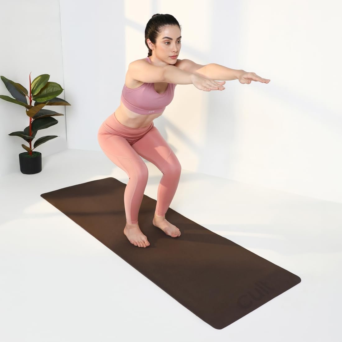 Cult Yoga Mat EVA 4mm with Carry Strap – Non-Slip, Lightweight, Cushioned & Sweat-Resistant Exercise Mat – Durable, Portable & Eco-Friendly Workout Mat for Yoga, Pilates, Home Gym & Fitness – Brown