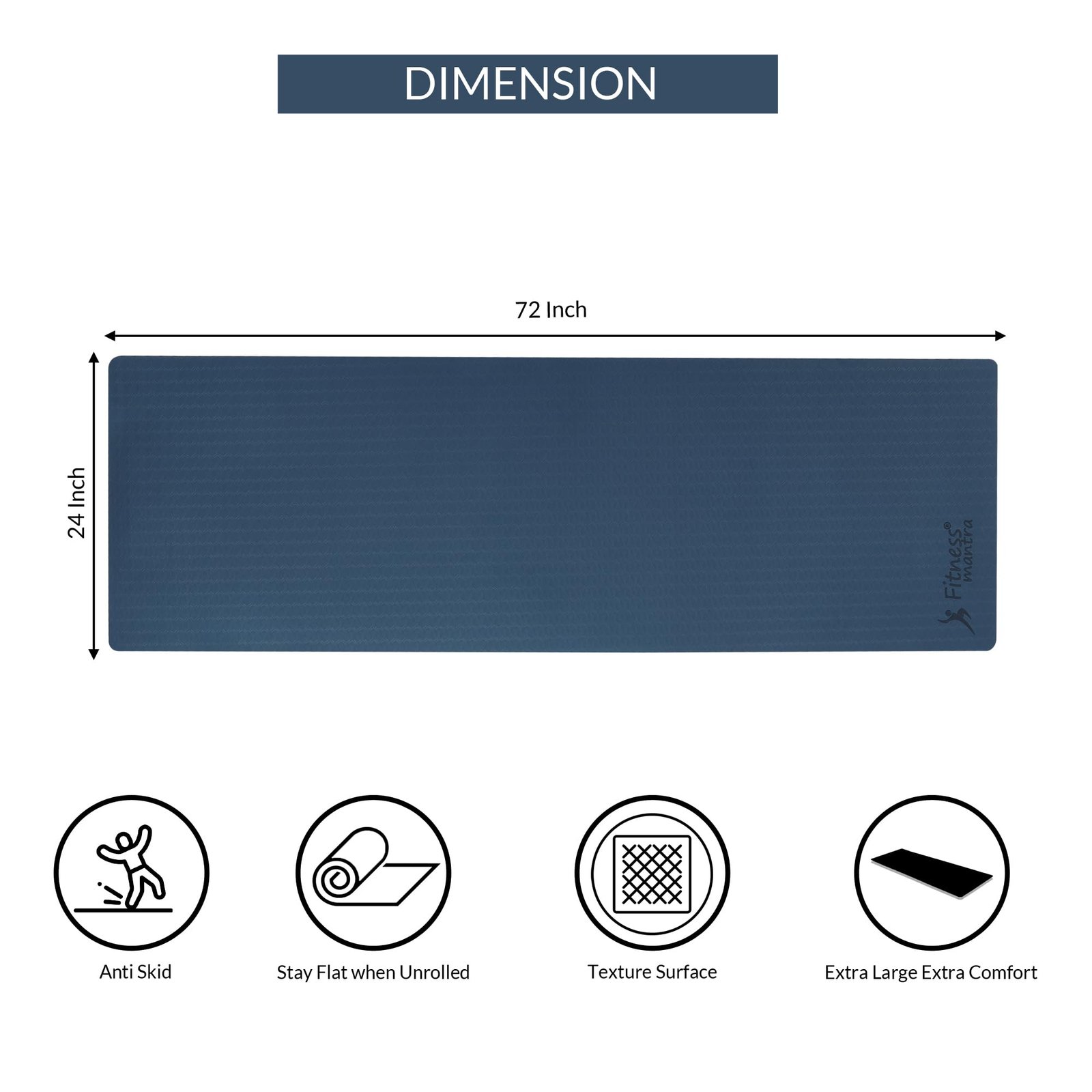 Fitness Mantra® TPE Dual Color Anti-Slip Yoga Mat with Cover Bag for Gym Workout and Yoga Exercise for Men & Women Fitness| 1 Piece| 6mm| 24"x72"| Dual Color| Premium| Navy + Pink|