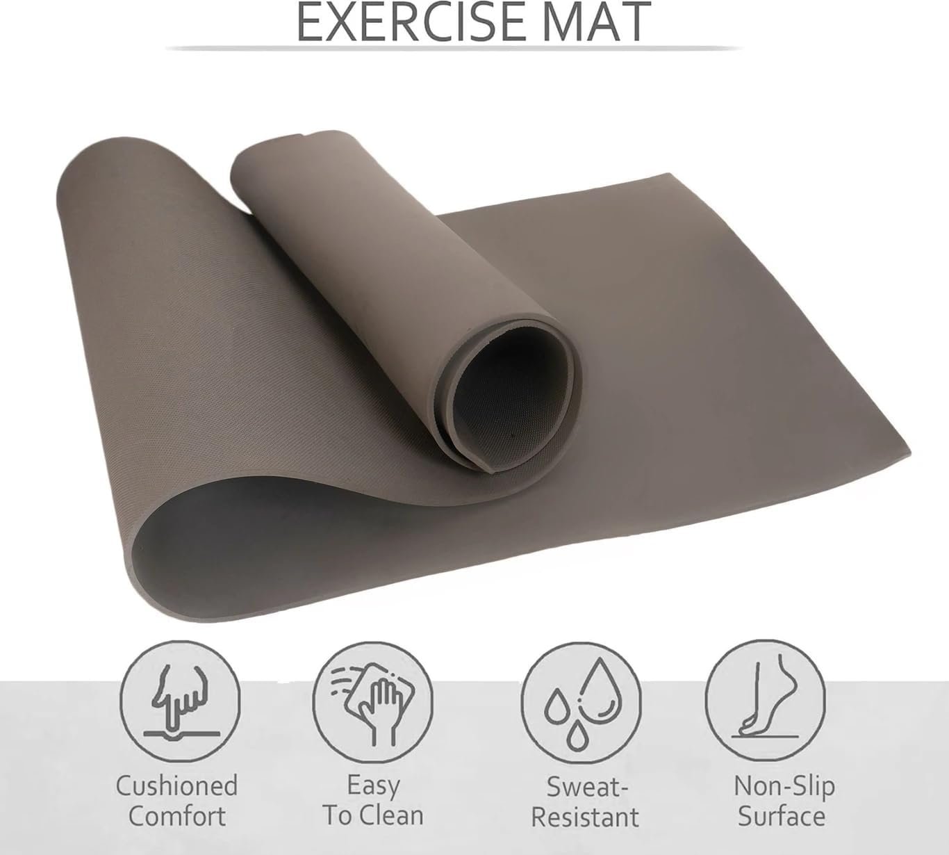 Men's and women's high-density TPE yoga mat with cushion; non-toxic, sweat-resistant, and double-sided anti-slip exercise mat; lightweight and portable with carry bag (Grey, 6mm)