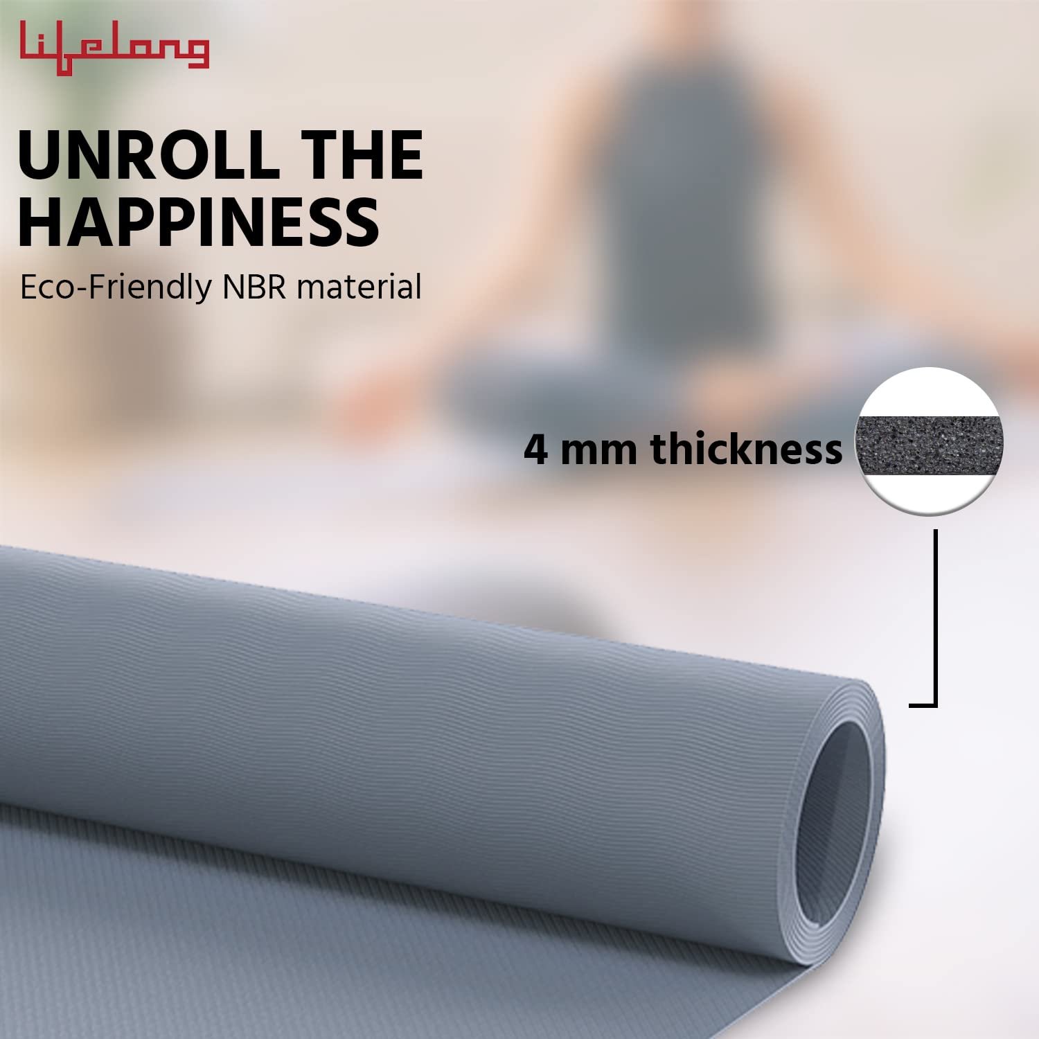 Lifelong LLYM92 Yoga mat for Women & Men EVA Material 4mm Anti-Slip Mat for Workout|Exercise Mat For Home Gym | Yoga Mat-For Gym-Workout and Yoga Exercise I Grey