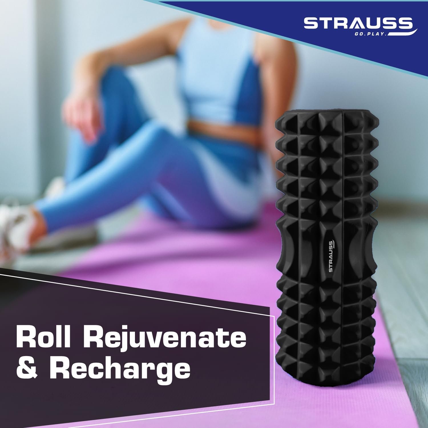 Strauss Grid Foam Roller | Eco-Friendly Spikes Roller | Premium Eva Foam | Lightweight & Travel-Friendly for Muscle Relief (Black)