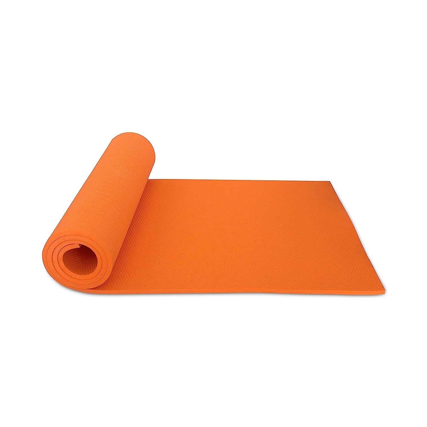 DFH 4mm Anti-Skid EVA+TPE Yoga Mat with Elastic Carry Strap for Home Gym & Outdoor Workout for Men & Women-Orange
