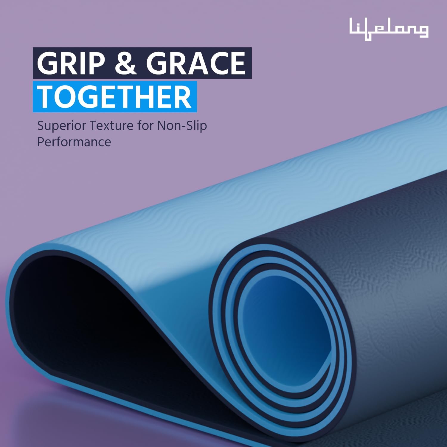 Lifelong 6mm Dual Color TPE Material Anti-Slip Yoga Mat for Home, Gym, Yoga, Workout and Exercise for Women & Men (6 Months Warranty,Llym115), Navy Blue/Blue