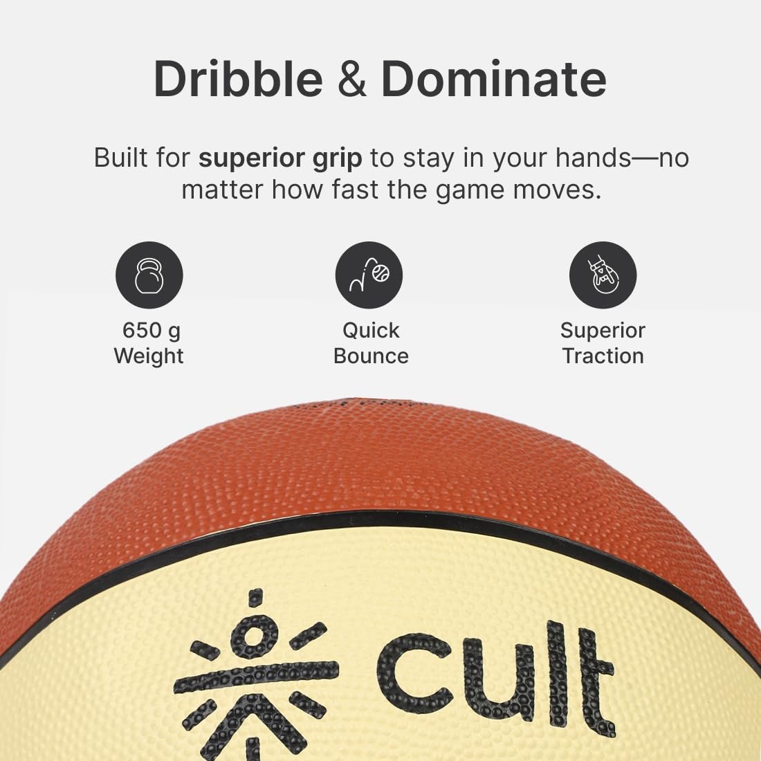 CULT Basketball Alley OOP Size 7 Indoor Outdoor Basketball for Men & Women Durable Rubber Grip Training & Match Play Ball with Butyl Bladder Brown Cream
