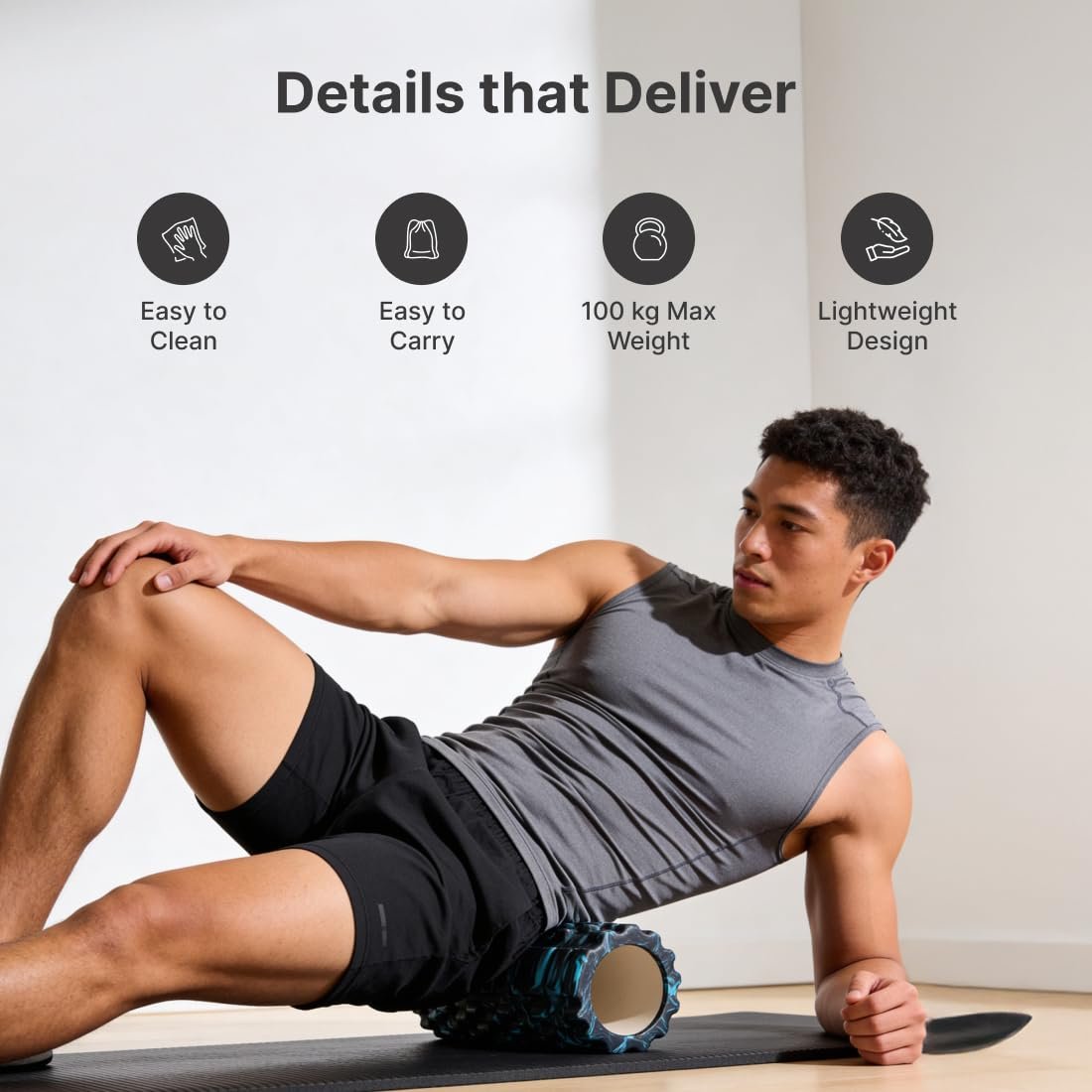 CULT Foam Roller for Back Pain & Deep Tissue Massage | High Density Body Massage Roller & Yoga Roller | 33cm Muscle Massager Equipment for Muscle Recovery & Stretching (Marble Blue)