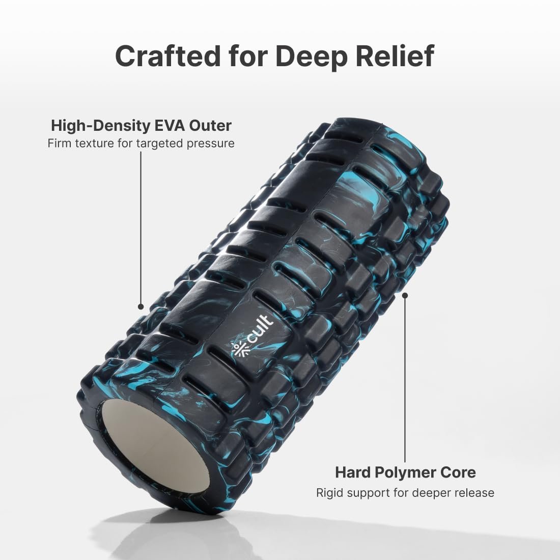 CULT Foam Roller for Back Pain & Deep Tissue Massage | High Density Body Massage Roller & Yoga Roller | 33cm Muscle Massager Equipment for Muscle Recovery & Stretching (Marble Blue)