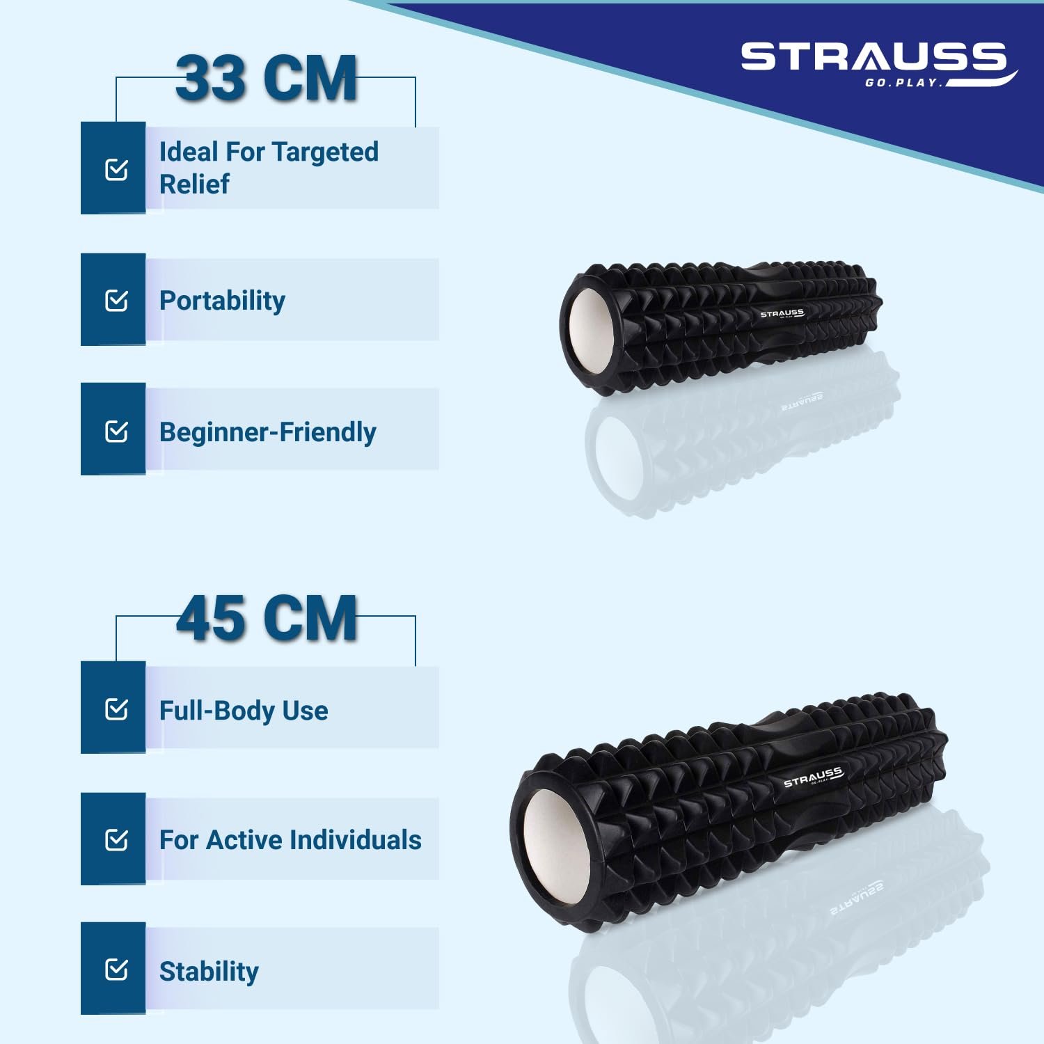 Strauss Grid Foam Roller | Eco-Friendly Spikes Roller | Premium Eva Foam | Lightweight & Travel-Friendly for Muscle Relief (Black)