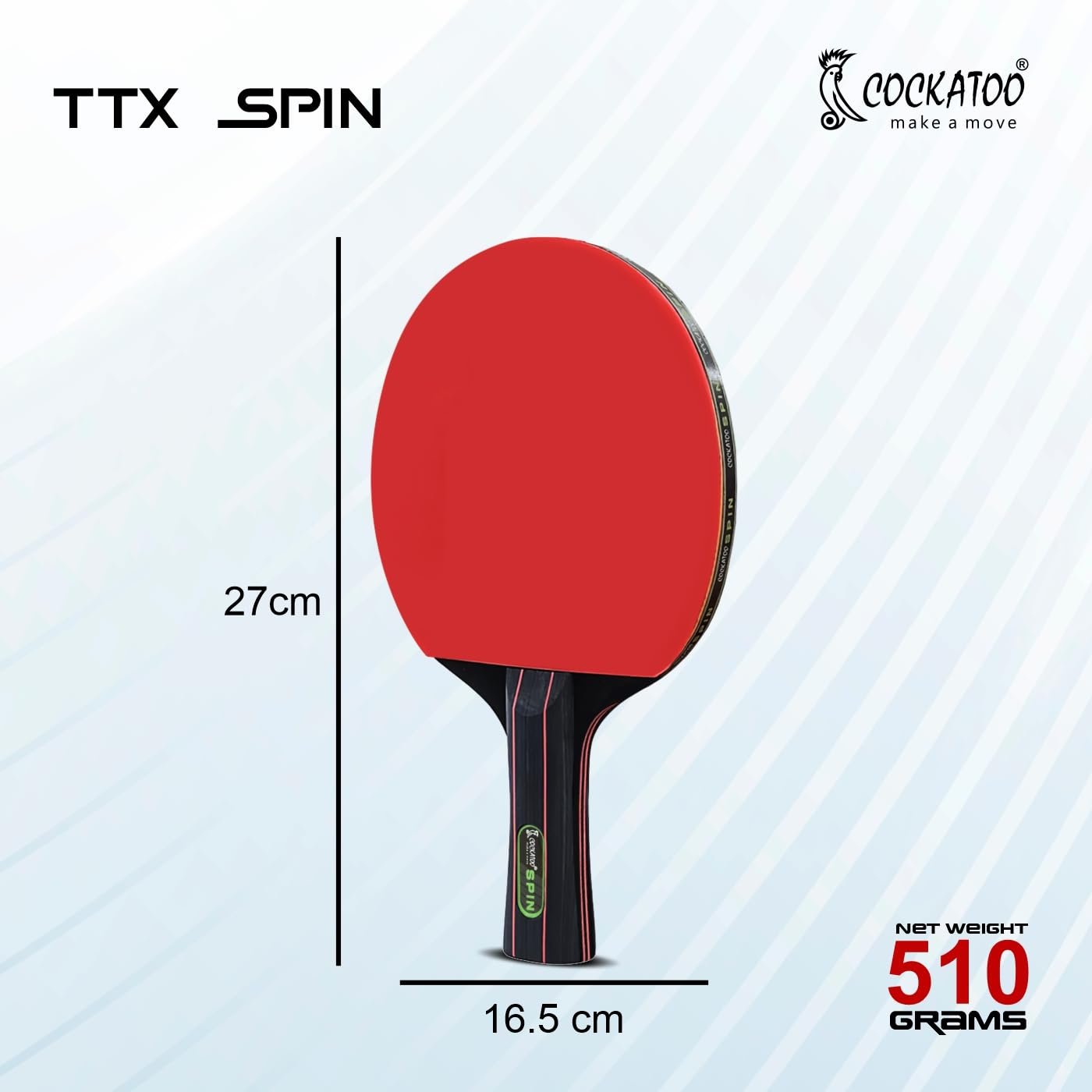 Cockatoo Spin 3-Star Table Tennis Racket Set, TT Set with 2 Bats & 3 Balls, Intermediate Level Play, Comfortable Grip for Kids & Adults, Black/Red
