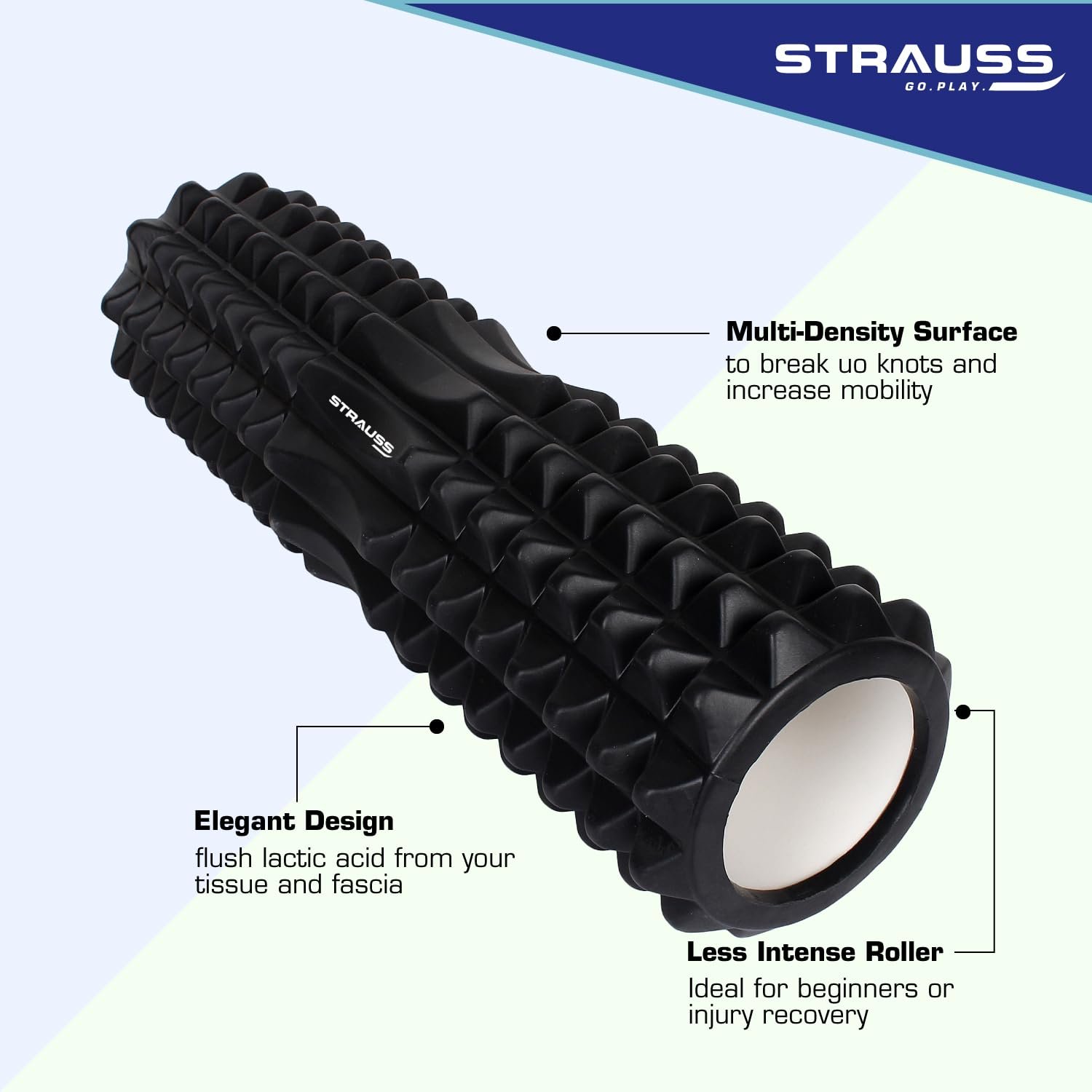 Strauss Grid Foam Roller | Eco-Friendly Spikes Roller | Premium Eva Foam | Lightweight & Travel-Friendly for Muscle Relief (Black)