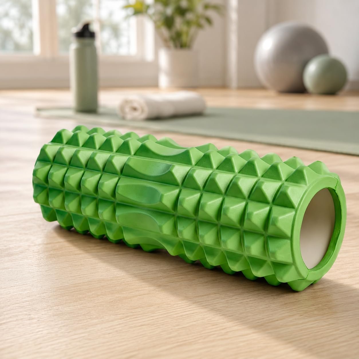 GudyB Green Foam Roller for Exercise Gym- Deep Tissue Body Massage Roller for Back Pain, Neck & Knee - Yoga Roller Fitness Workout, Muscle Massager Equipment, Stretching Tool 33 cm
