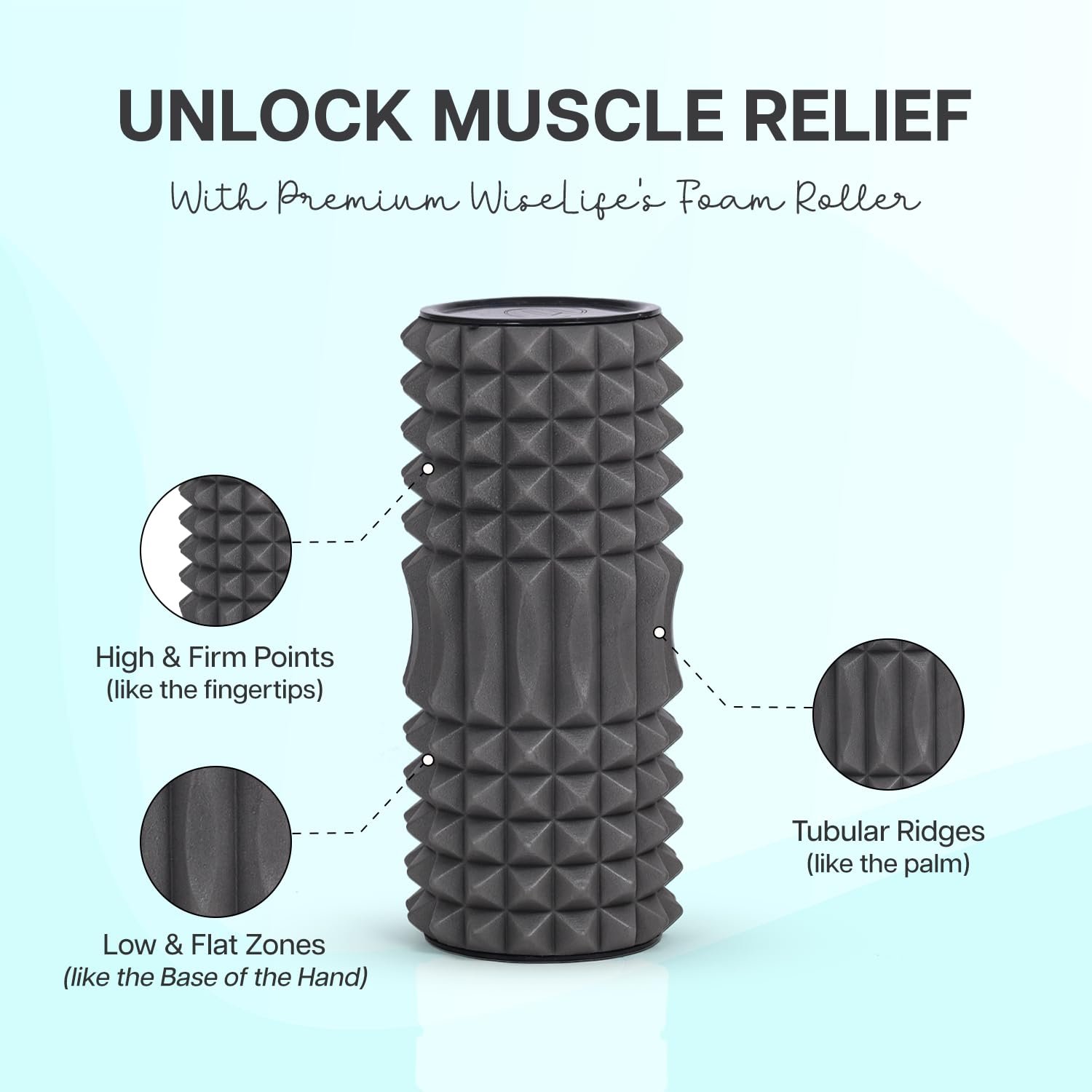 Wiselife Eco-Friendly Spikes Foam Roller | Premium Eva Foam | Light Weight & Travel-Friendly Foam Roller for Relieve Muscle Tightness, Soreness & Inflammation (Silver)