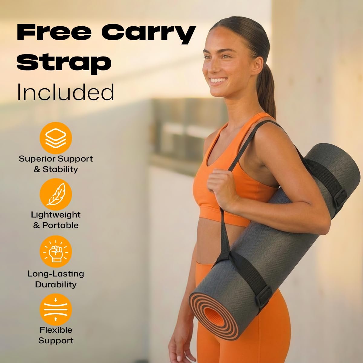 Flexnest Extra Thick TPE Material Yoga Mat for Men and Women, Thick Exercise Mat for Workout Yoga Fitness & High-Density Anti Tear Non-Slip, 6mm, Pack of 1, (Black and Orange)