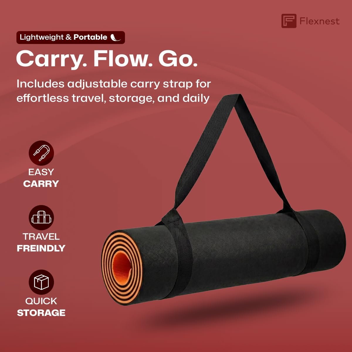 Flexnest Extra Thick TPE Material Yoga Mat for Men and Women, Thick Exercise Mat for Workout Yoga Fitness & High-Density Anti Tear Non-Slip, 6mm, Pack of 1, (Black and Orange)