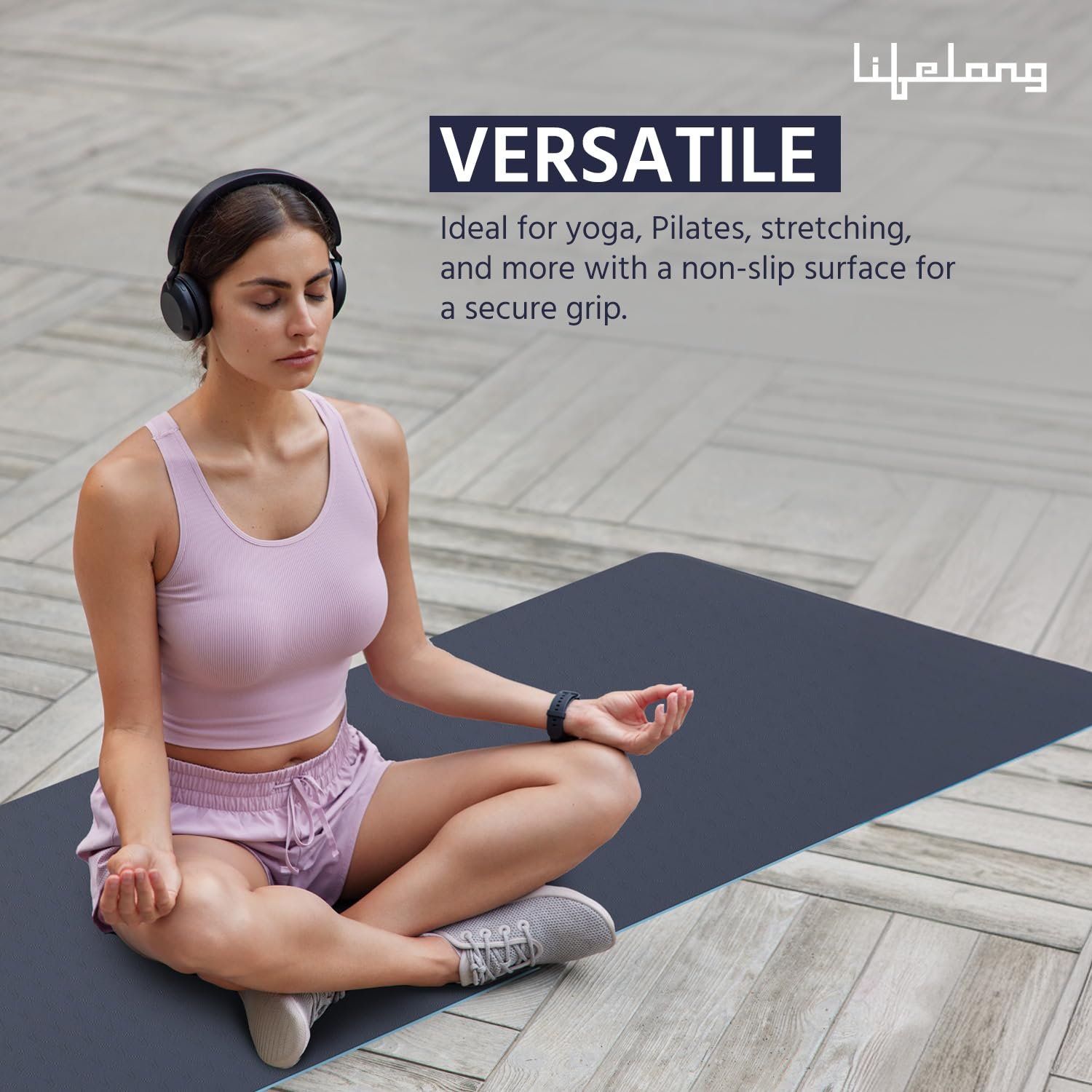 Lifelong 6mm Dual Color TPE Material Anti-Slip Yoga Mat for Home, Gym, Yoga, Workout and Exercise for Women & Men (6 Months Warranty,Llym115), Navy Blue/Blue