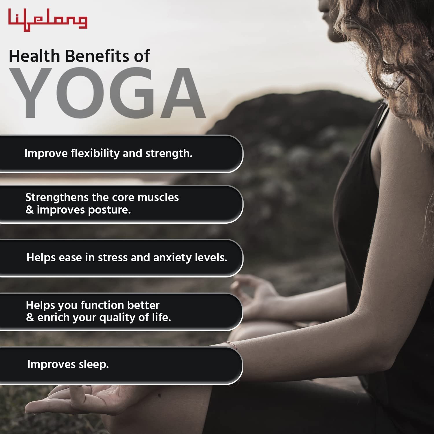 Lifelong LLYM92 Yoga mat for Women & Men EVA Material 4mm Anti-Slip Mat for Workout|Exercise Mat For Home Gym | Yoga Mat-For Gym-Workout and Yoga Exercise I Grey