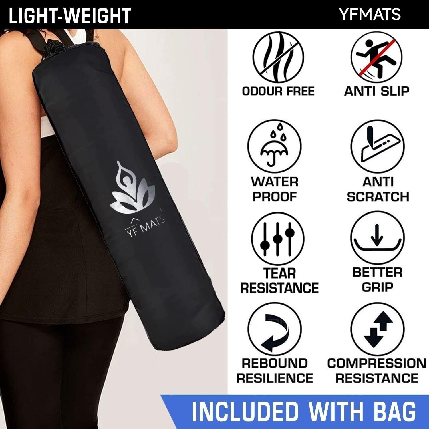 YFMATS 6MM Premium Eva with Tpe blend Anti slip Tearless Yoga mat with carry Bag Ideal for Men & Women