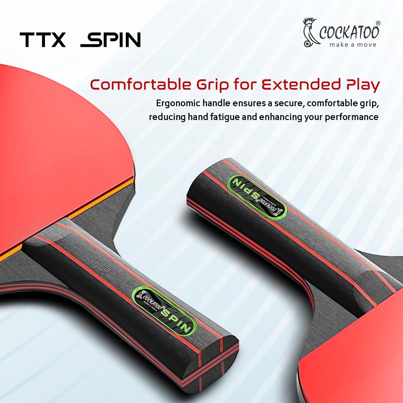 Cockatoo Spin 3-Star Table Tennis Racket Set, TT Set with 2 Bats & 3 Balls, Intermediate Level Play, Comfortable Grip for Kids & Adults, Black/Red