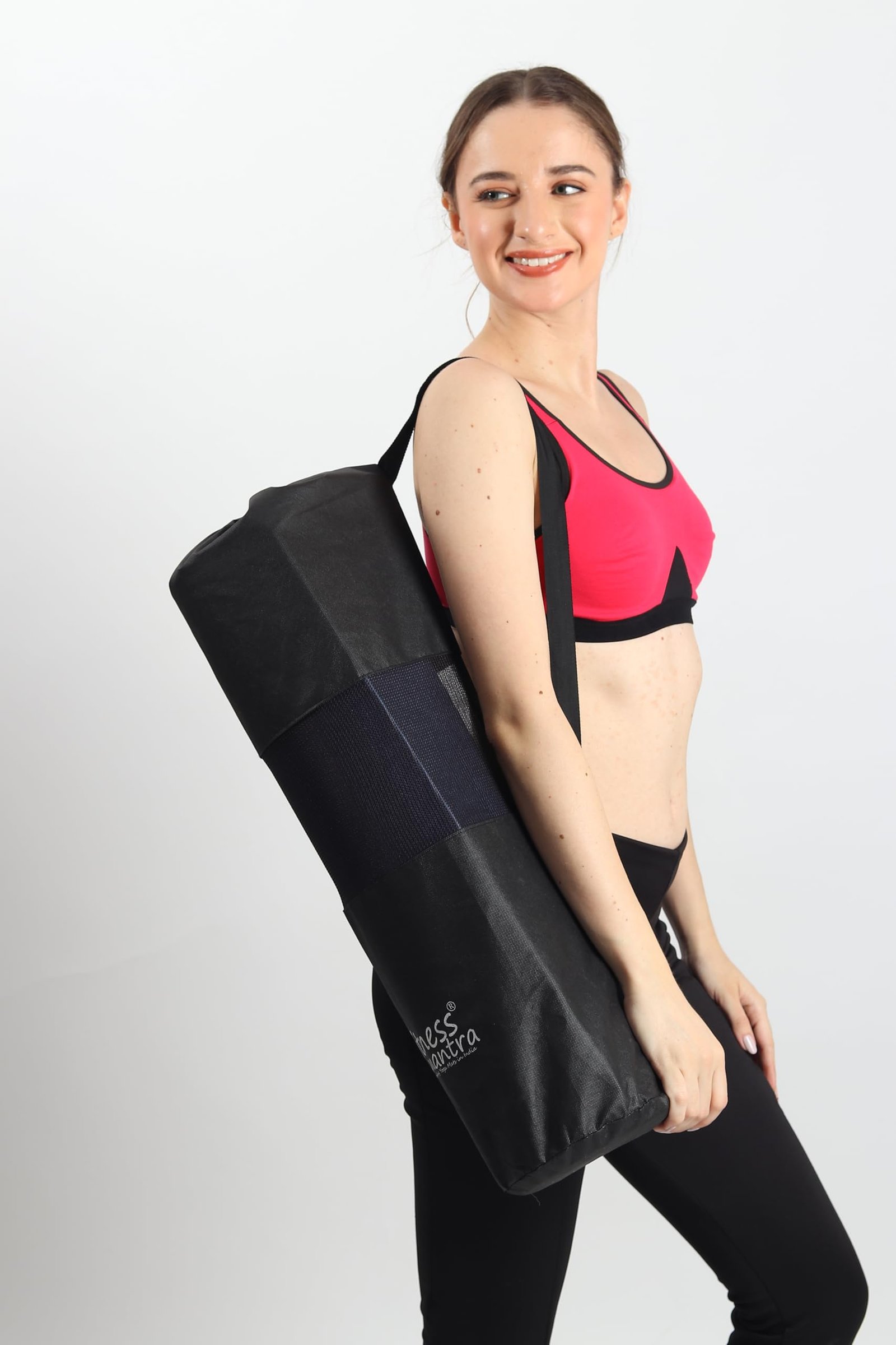 Fitness Mantra® TPE Dual Color Anti-Slip Yoga Mat with Cover Bag for Gym Workout and Yoga Exercise for Men & Women Fitness| 1 Piece| 6mm| 24"x72"| Dual Color| Premium| Navy + Pink|