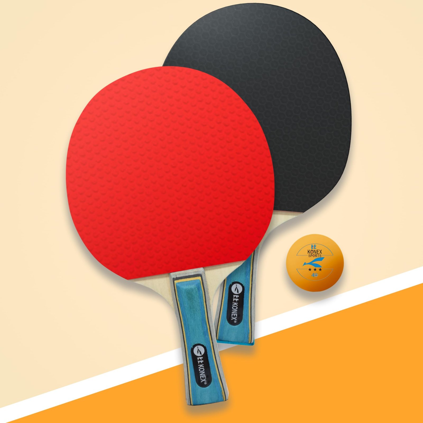 Konex Table Tennis Racket Set | 2 Durable Bats & 3 Balls | Lightweight Non-Slip Handles | Guaranteed