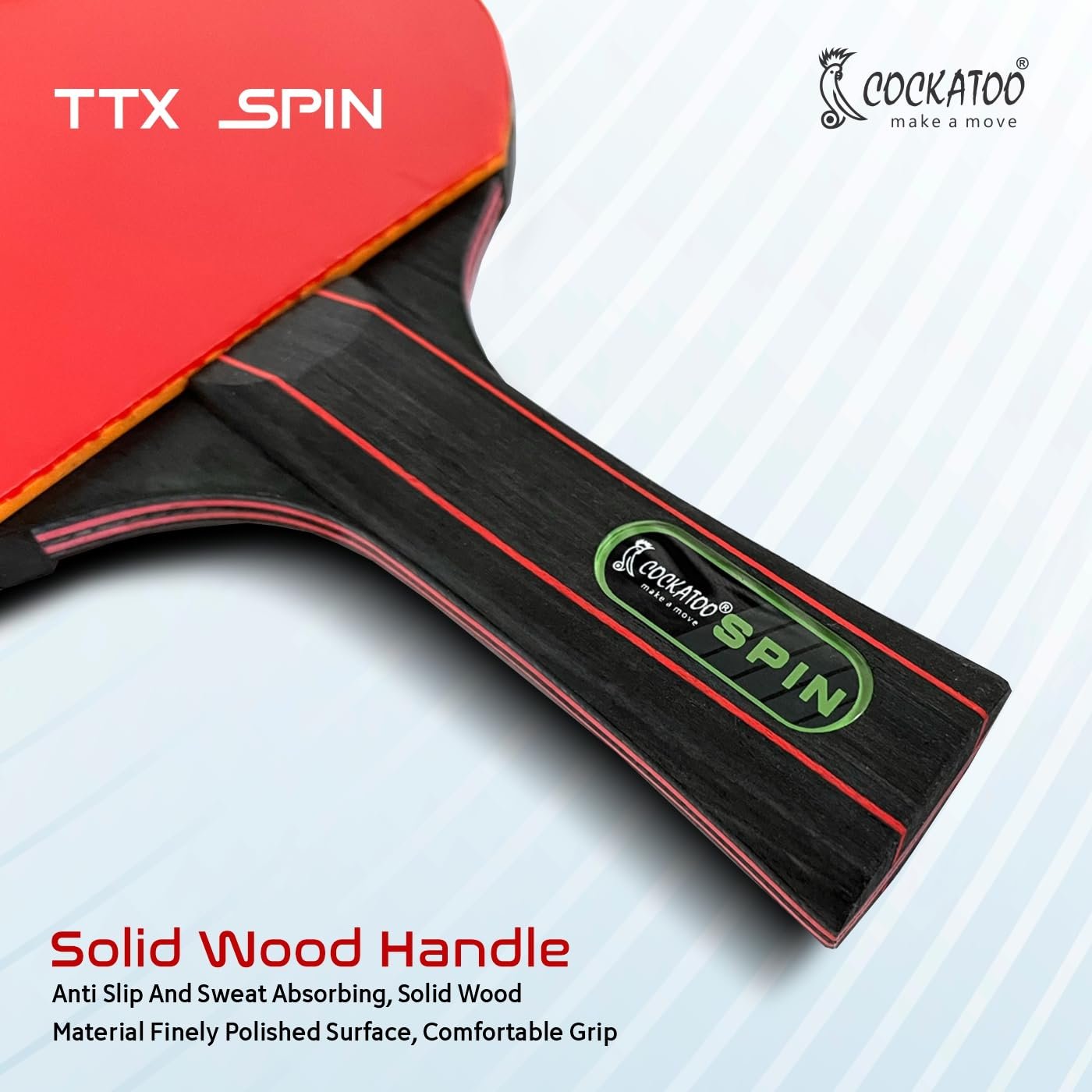 Cockatoo Spin 3-Star Table Tennis Racket Set, TT Set with 2 Bats & 3 Balls, Intermediate Level Play, Comfortable Grip for Kids & Adults, Black/Red