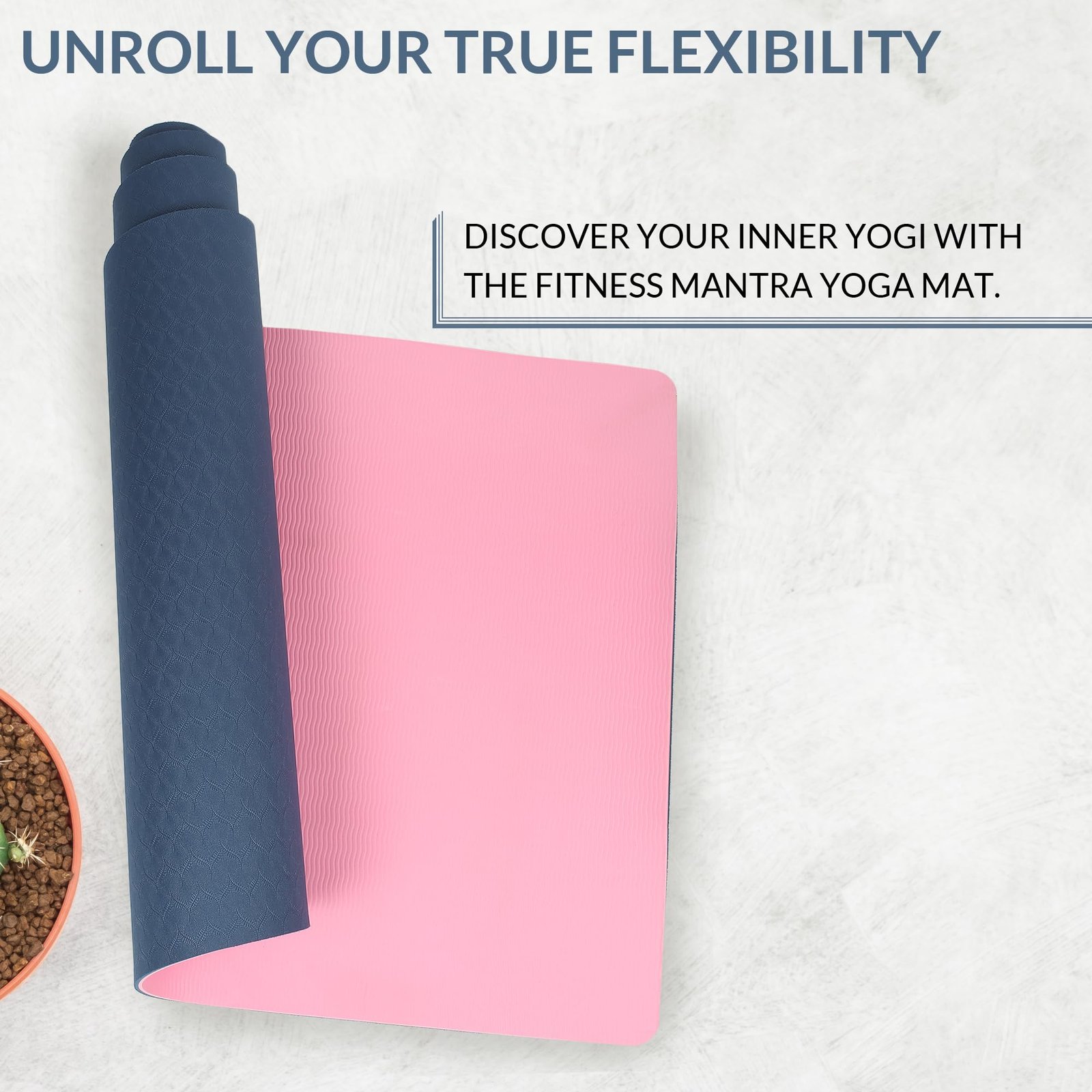 Fitness Mantra® TPE Dual Color Anti-Slip Yoga Mat with Cover Bag for Gym Workout and Yoga Exercise for Men & Women Fitness| 1 Piece| 6mm| 24"x72"| Dual Color| Premium| Navy + Pink|
