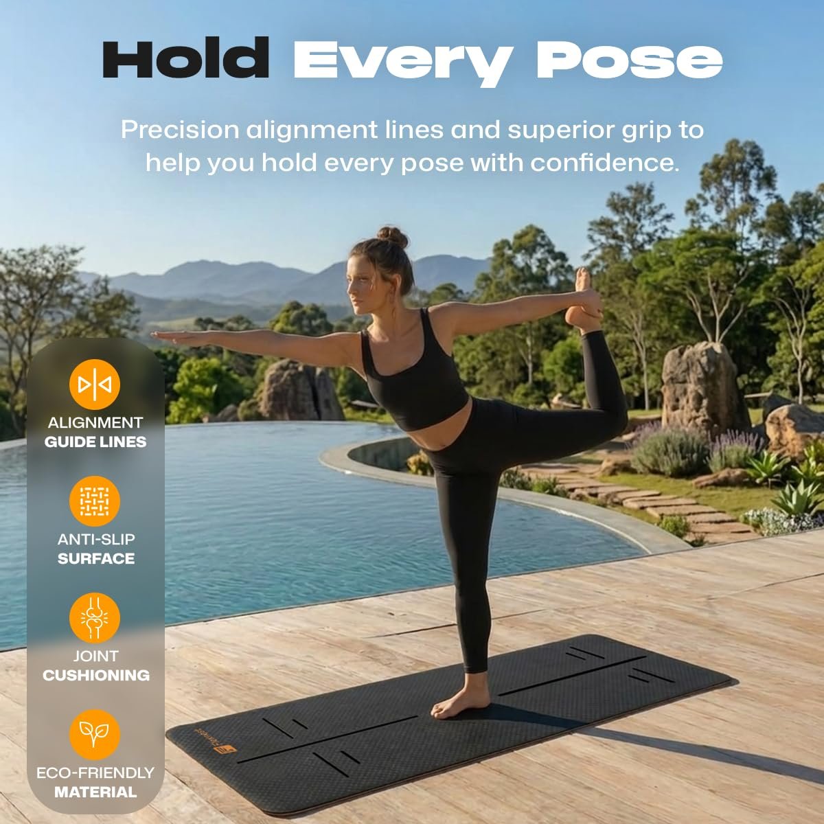 Flexnest Extra Thick TPE Material Yoga Mat for Men and Women, Thick Exercise Mat for Workout Yoga Fitness & High-Density Anti Tear Non-Slip, 6mm, Pack of 1, (Black and Orange)