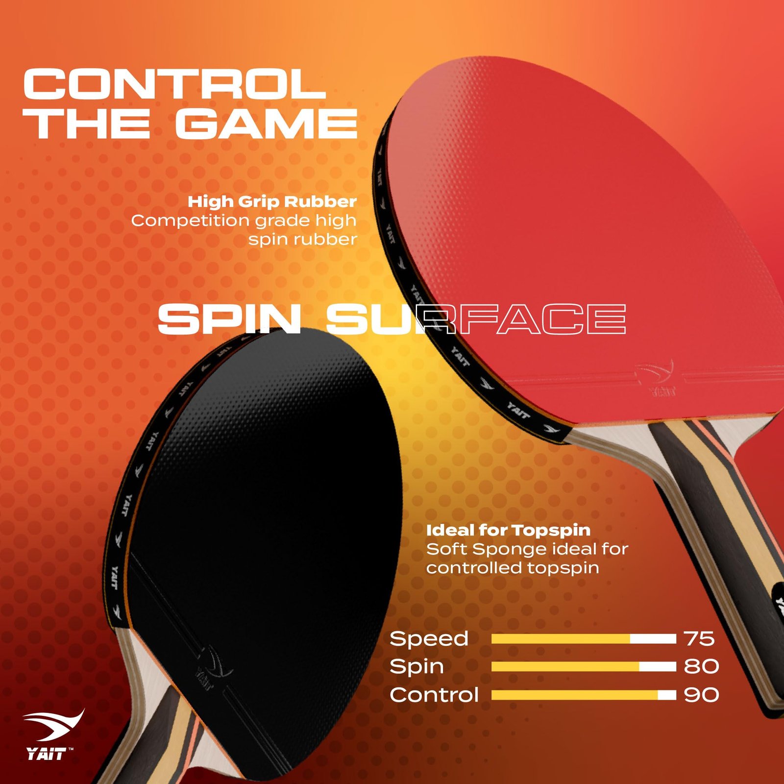 YAIT Rally Table Tennis Racket | 7 Ply Wood Bat | 1.8mm Sponge | Indoor/Outdoor Play | High Spin Ping Pong Paddle with PP Box for Beginners & Intermediate Players | Table Tennis Racquet