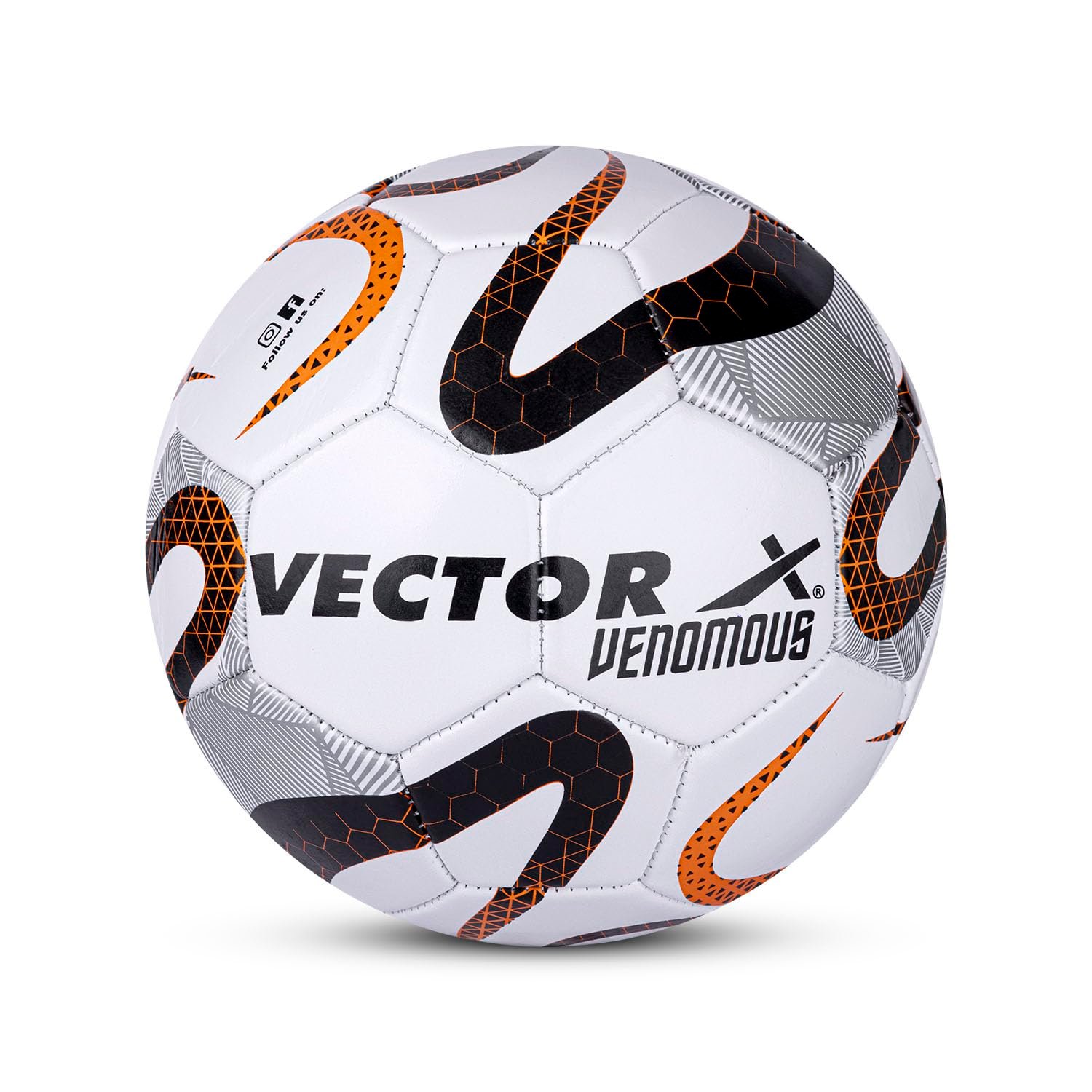 Vector X Venomous PVC Machine Stitched Indoor/Outdoor Water-Resistant Football + Pump with Butyl Bladder, White-Orange, Size 5, Suitable for Match and Training for Adults 15+ Years