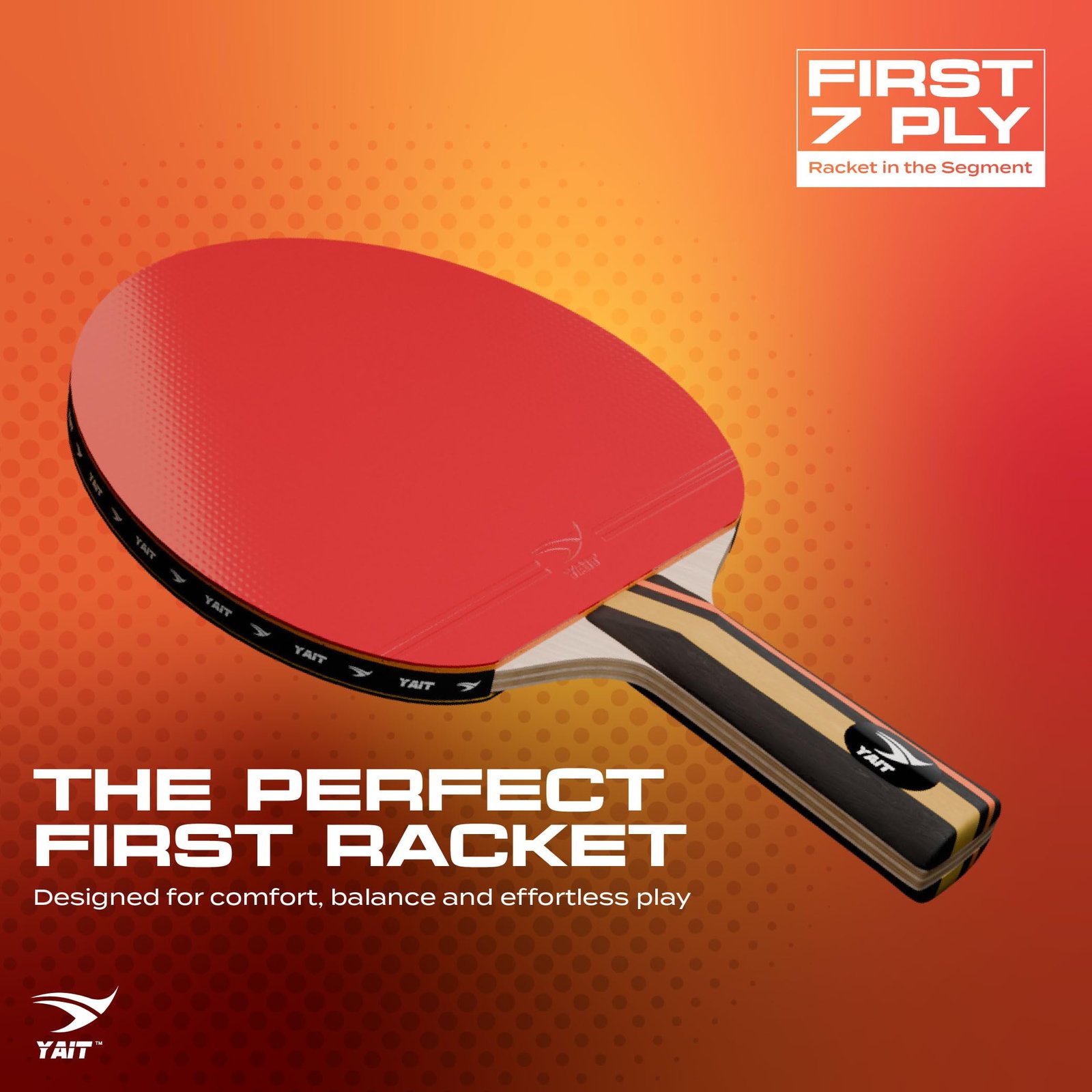 YAIT Rally Table Tennis Racket | 7 Ply Wood Bat | 1.8mm Sponge | Indoor/Outdoor Play | High Spin Ping Pong Paddle with PP Box for Beginners & Intermediate Players | Table Tennis Racquet