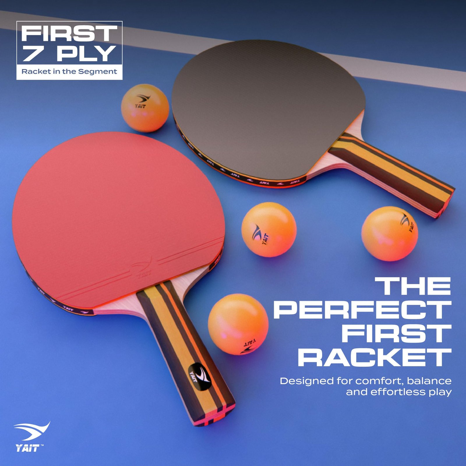 YAIT Rally Table Tennis Racket | 7 Ply Wood Bat | 1.8mm Sponge | Indoor/Outdoor Play | High Spin Ping Pong Paddle with PP Box for Beginners & Intermediate Players | Table Tennis Racquet