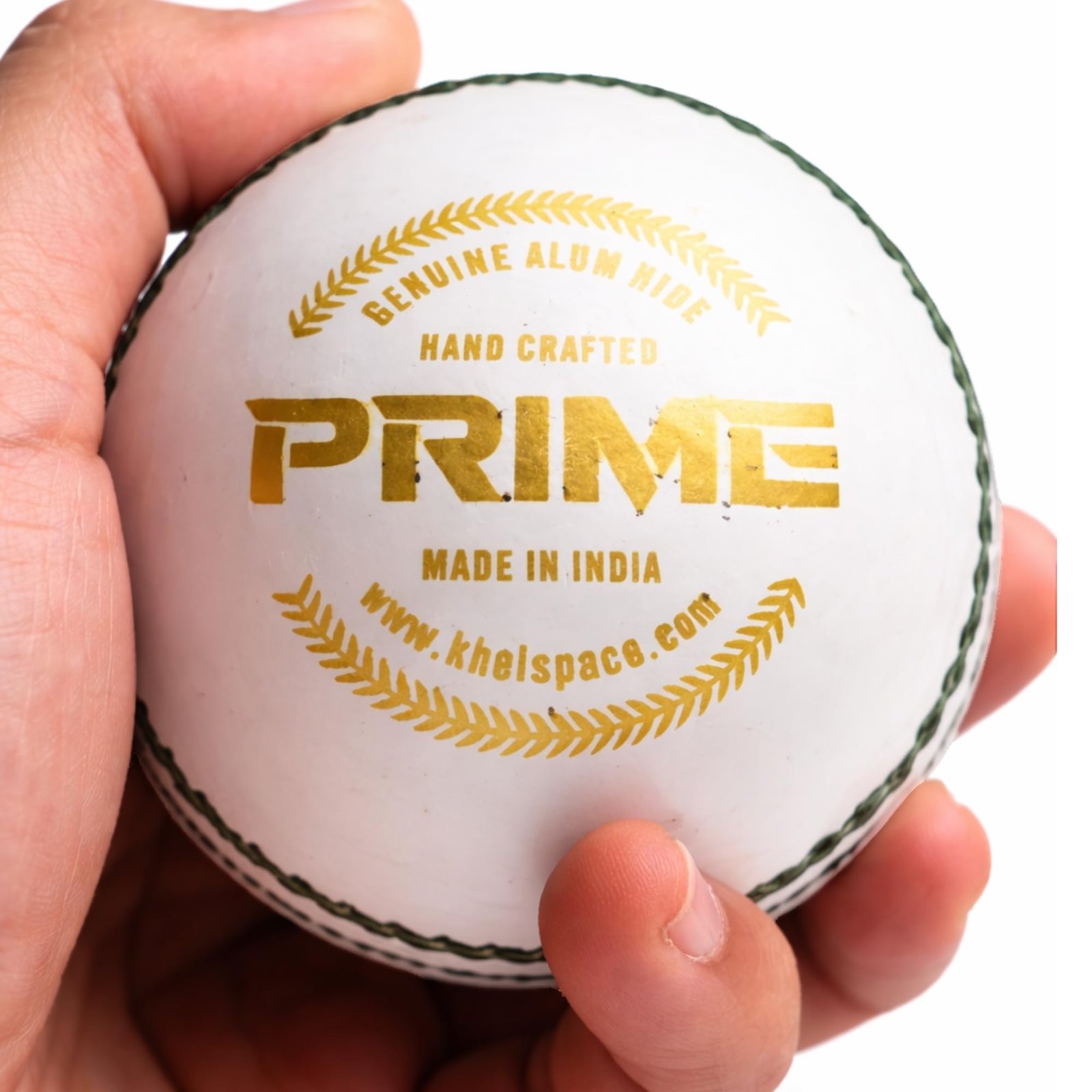 KHELSPACE KS Prime White Leather Cricket Ball for Practice & Training – Entry-Level, Hand-Stitched, Durable Core, Ideal for Nets, Coaching & School Matches