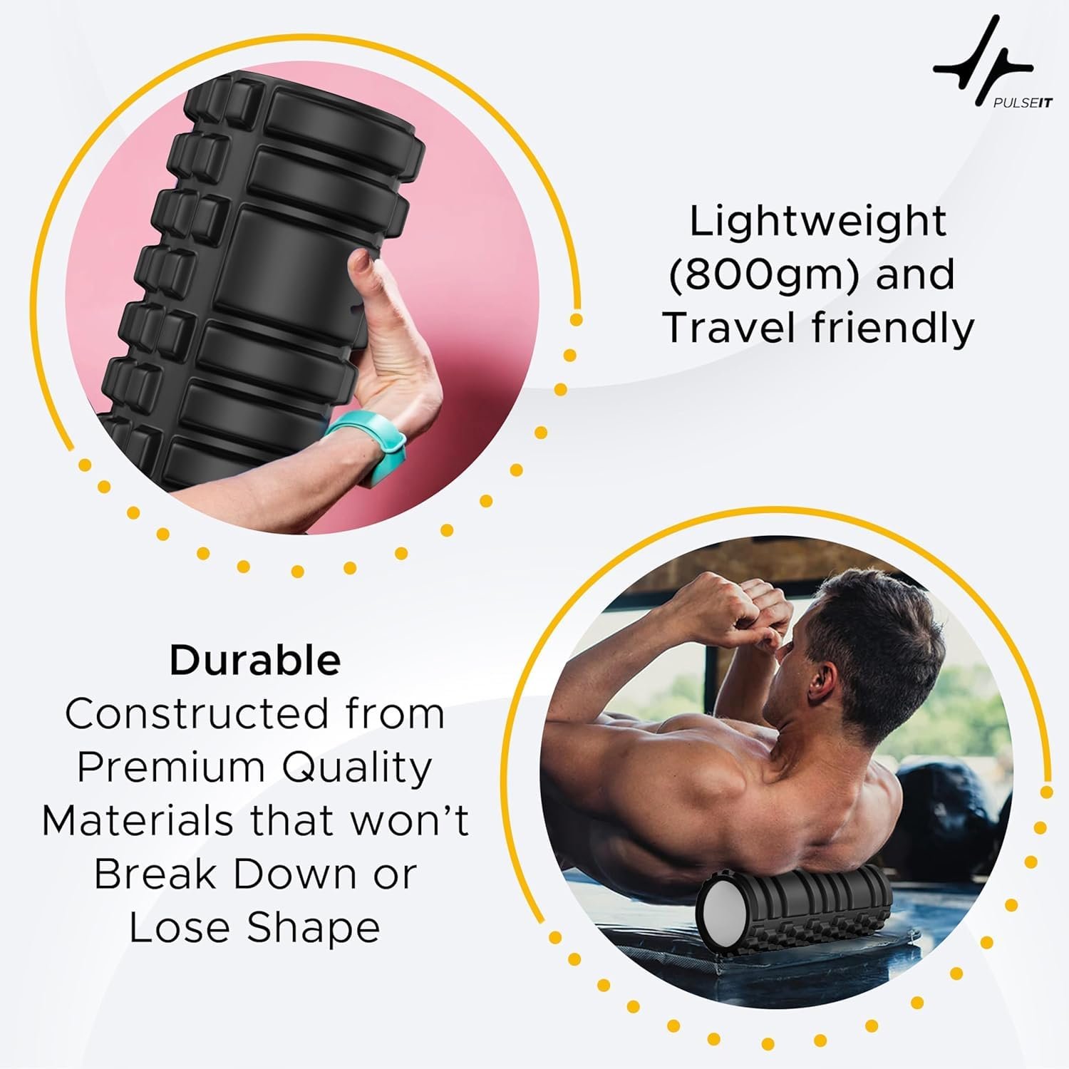 PulseITRoll 33cm Foam Roller for Deep Tissue Massager, High Density Exercise Patented Roller for Muscle Massage and Myofascial Trigger Point Release Back Roller for Fitness, Yoga and Pilates (33CM)