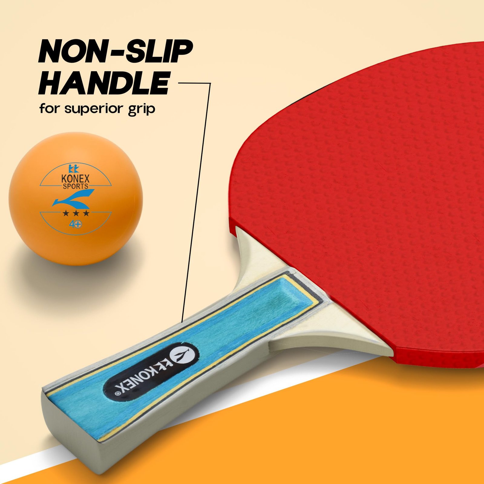 Konex Table Tennis Racket Set | 2 Durable Bats & 3 Balls | Lightweight Non-Slip Handles | Guaranteed