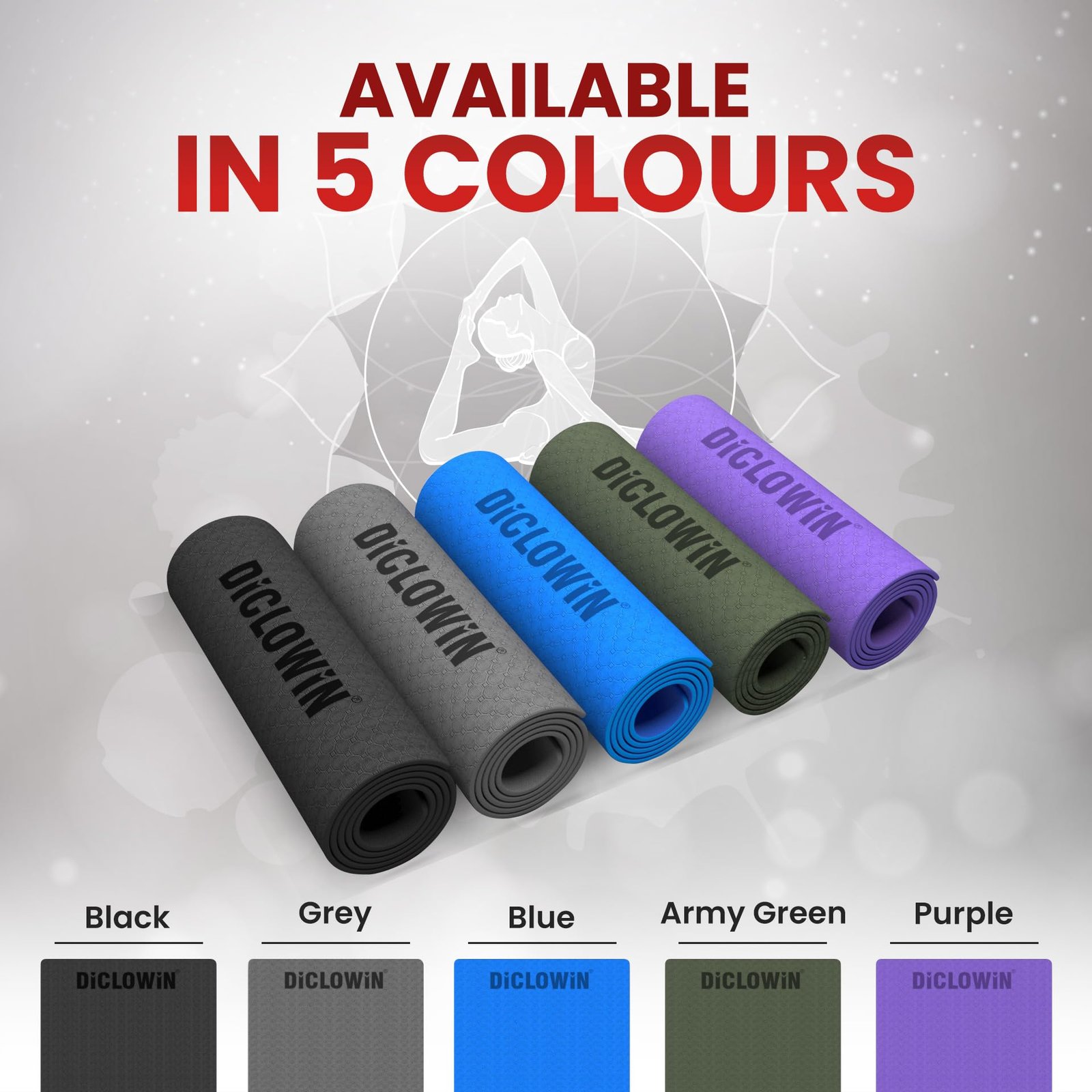 DiCLOWiN Yoga Mat | 6mm, Anti Slip, Extra Grip | Storage Strap Included | Exercise, Stretch, Rest & Yoga for Men, Women, Children, Elderly (Black)