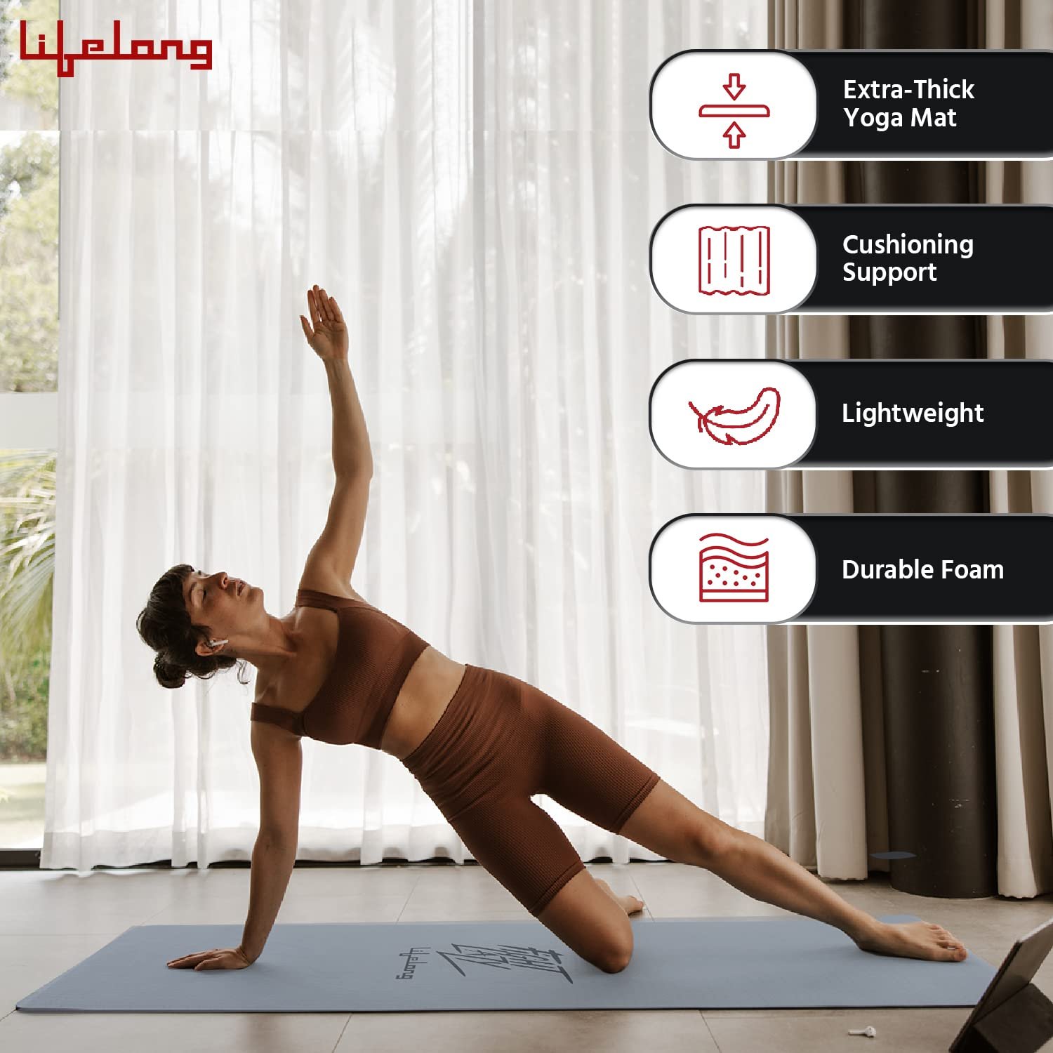 Lifelong LLYM92 Yoga mat for Women & Men EVA Material 4mm Anti-Slip Mat for Workout|Exercise Mat For Home Gym | Yoga Mat-For Gym-Workout and Yoga Exercise I Grey