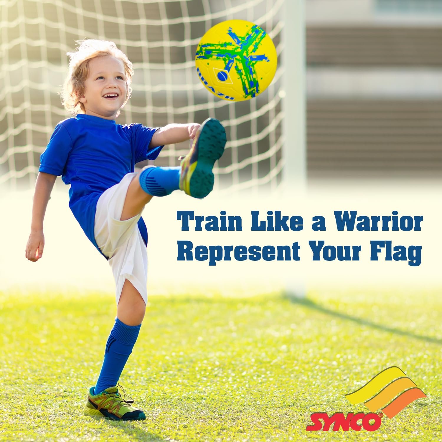 Synco Brazil Country Football Size 5, Rubber Molded Soccer Ball for Training & Practice, Durable Football for Beginners, Indoor Outdoor & All Surface Play