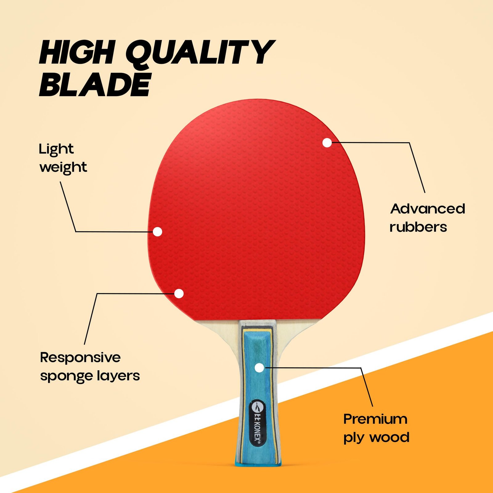 Konex Table Tennis Racket Set | 2 Durable Bats & 3 Balls | Lightweight Non-Slip Handles | Guaranteed