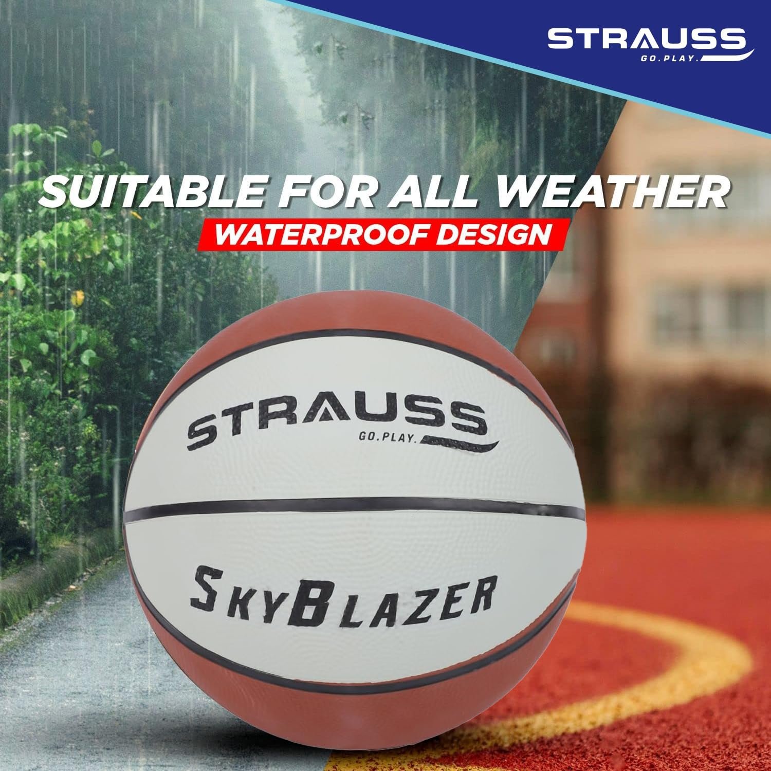 STRAUSS SkyBlazer Basketball Size 7 | Professional Basket Ball for Indoor-Outdoor Training and Match | Suitable for Hard Surface, Wooden Flooring & Synthetic Surface | for Kids and Adults