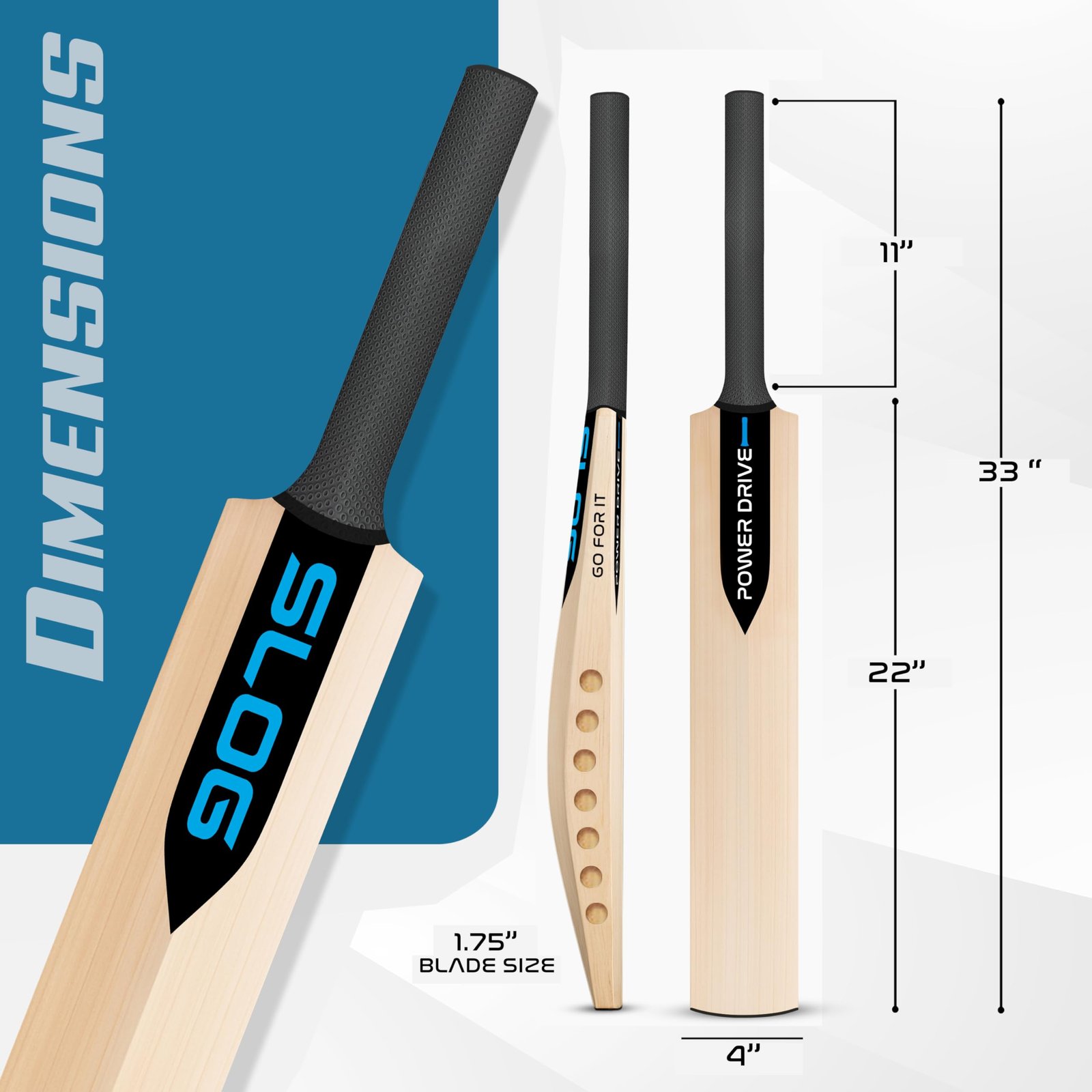 Jaspo Slog Power Drive Tennis-Wind Ball Cricket Bat Full Size, Poplar Willow Blade, Handle-Lightweight 1000-1050g, Shock-Absorbable Design | Toe Guard | Ideal for Indoor/Outdoor, Gully & Box Cricket