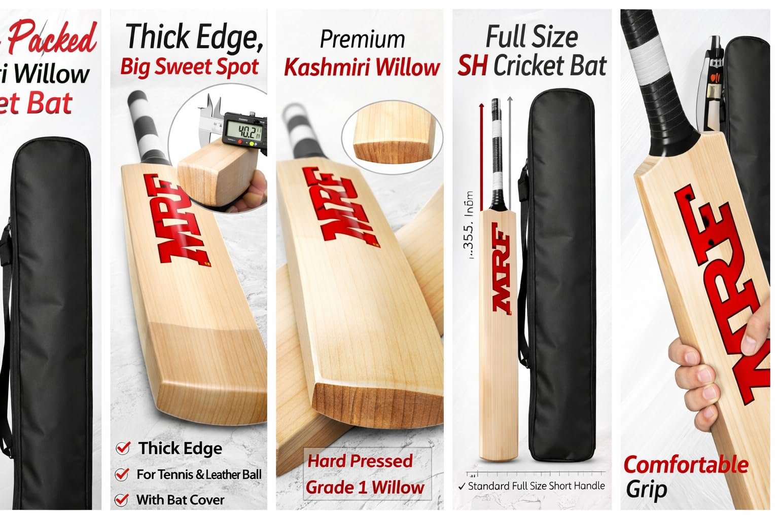 Kashmiri Willow Cricket Bat | Full Size Short Handle (SH) | Lightweight Tennis Ball Cricket Bat | Premium Wooden Bat for Adults & Club Practice