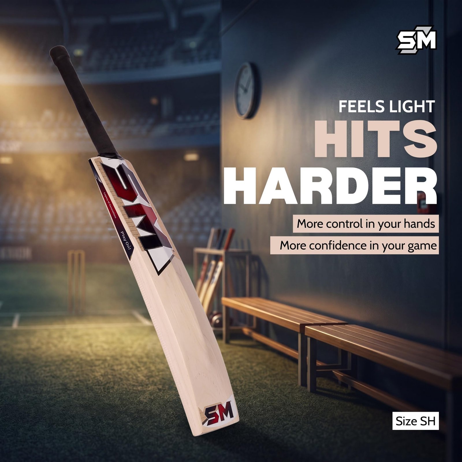 SM Prime Kashmir Willow Cricket Bat | Premium Grade Willow | Wooden Cricket Bat | Massive Profile | Super Thick Edges | Rebound Technology | Advanced Club & Academy Cricket Bat | Size SH