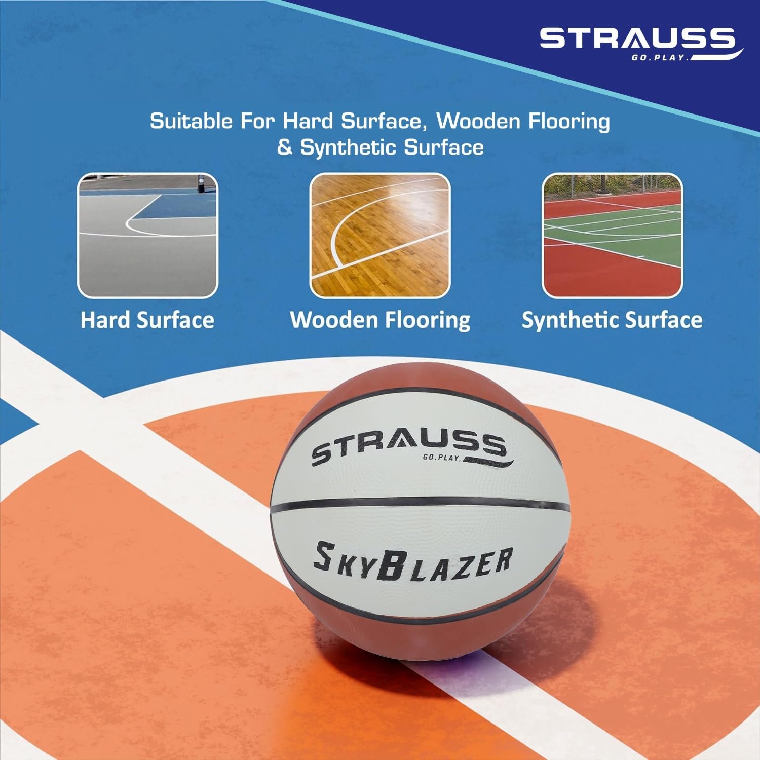 STRAUSS SkyBlazer Basketball Size 7 | Professional Basket Ball for Indoor-Outdoor Training and Match | Suitable for Hard Surface, Wooden Flooring & Synthetic Surface | for Kids and Adults