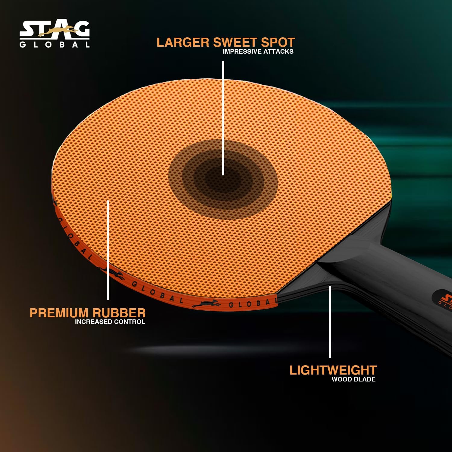 STAG GLOBAL Series 1 Table Tennis Racket | Speed 50, Spin 70, Control 97 | Lightweight Paddle | Ergonomic Handle & Grip | Funplay & Beginners | Ideal for Starter, Beginner