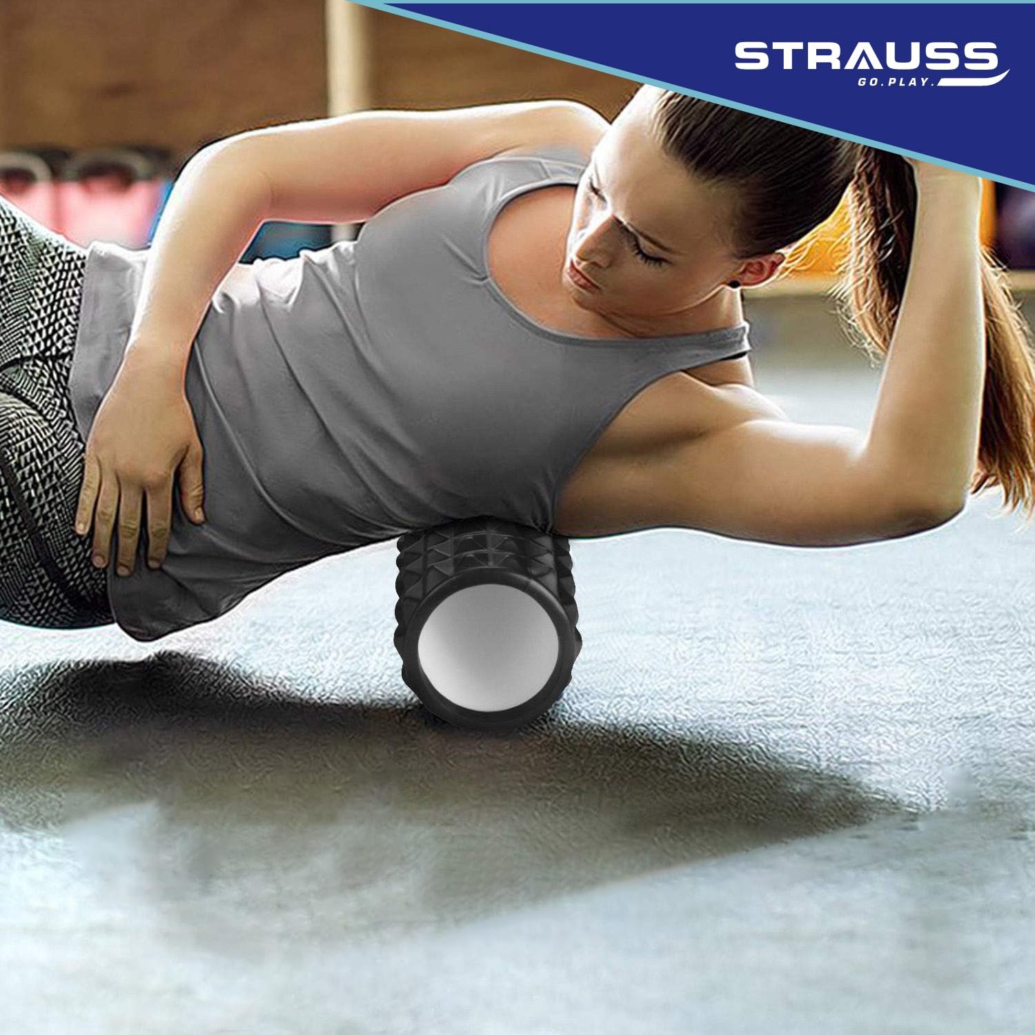 Strauss Grid Foam Roller | Eco-Friendly Spikes Roller | Premium Eva Foam | Lightweight & Travel-Friendly for Muscle Relief (Black)