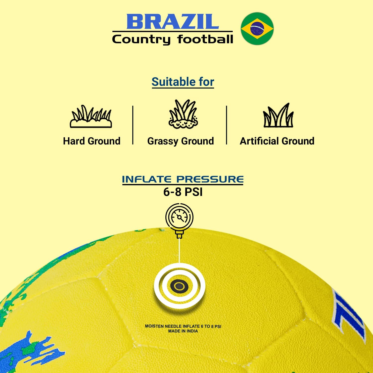 Synco Brazil Country Football Size 5, Rubber Molded Soccer Ball for Training & Practice, Durable Football for Beginners, Indoor Outdoor & All Surface Play