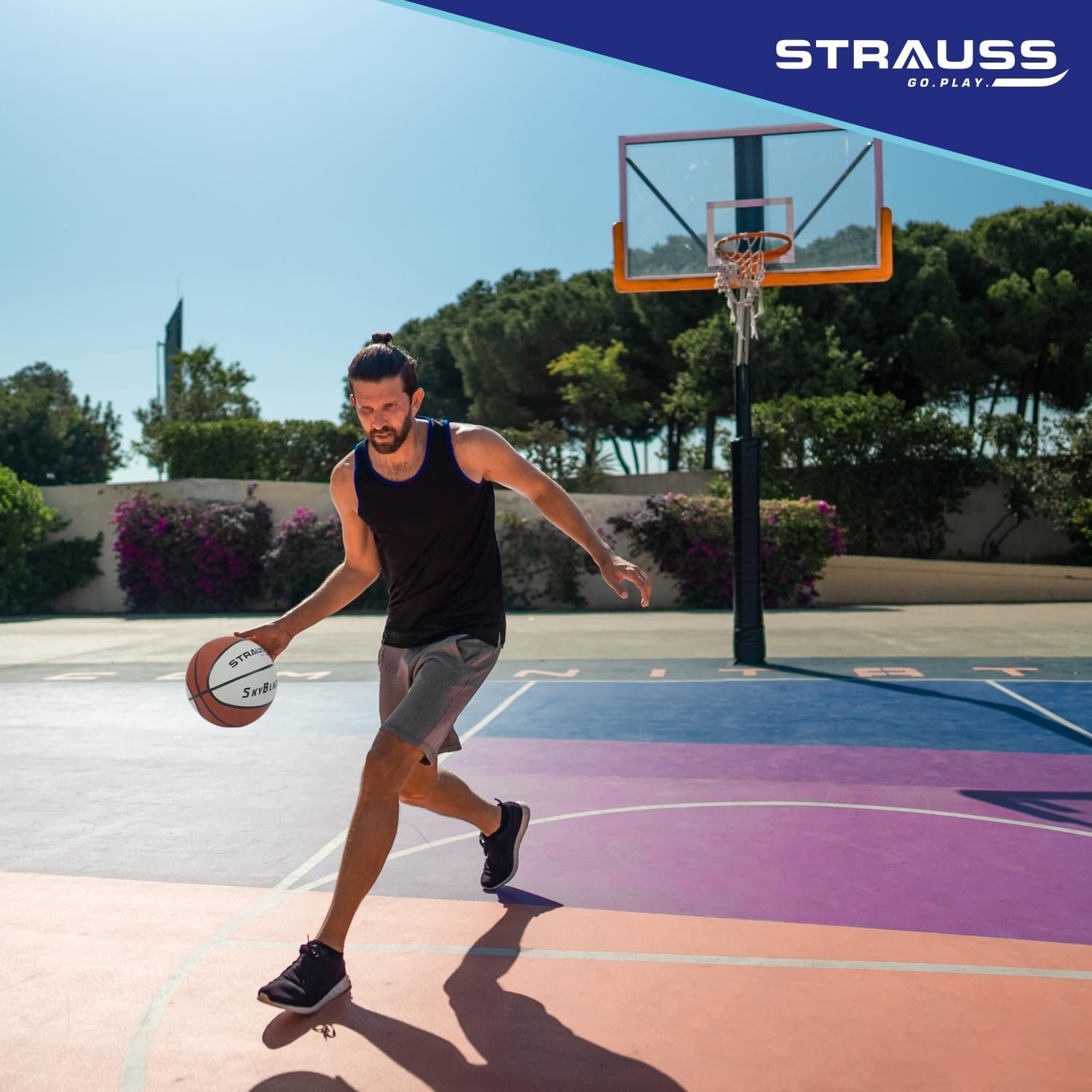 STRAUSS SkyBlazer Basketball Size 7 | Professional Basket Ball for Indoor-Outdoor Training and Match | Suitable for Hard Surface, Wooden Flooring & Synthetic Surface | for Kids and Adults