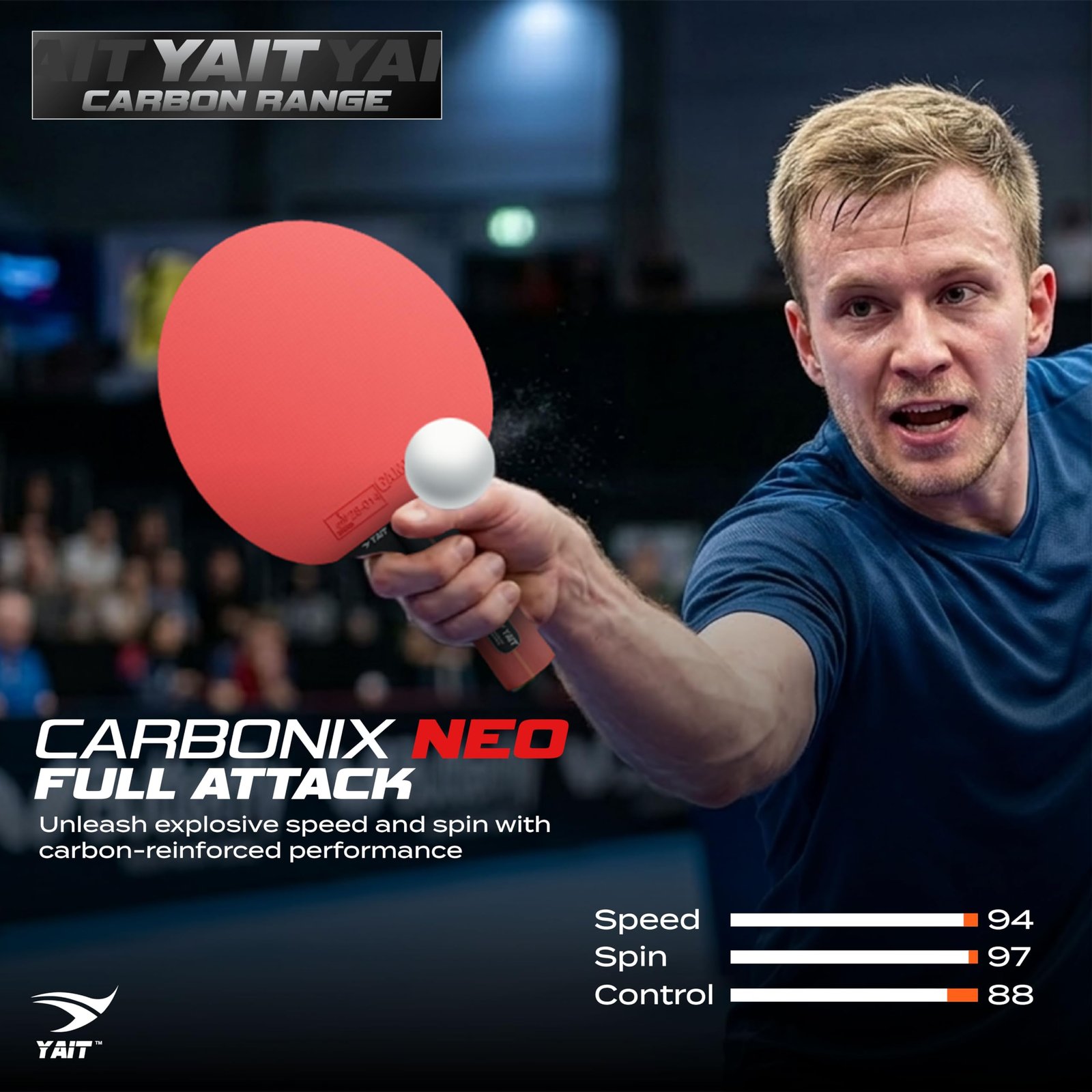 YAIT Carbonix Neo Professional Table Tennis Racquet | ITTF Approved Gambler MECH-TEK Rubber | 7 Layer Blade with 1K Real Carbon | Basswood & Kiri Wood | High Spin & Speed Fast Attack TT Racquet
