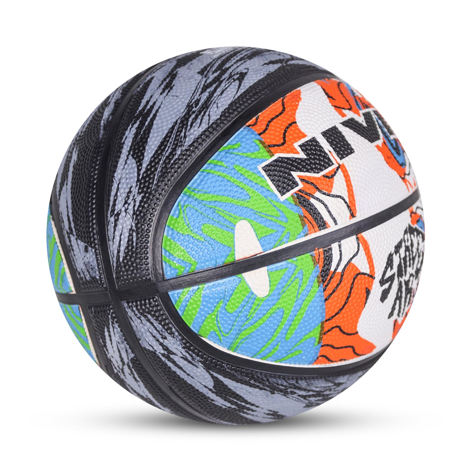NIVIA Street Art Basketball, As per Basic Standard, 8 Panels, Molded Durable Rubber, Butyl Threadwounded Bladder, Made for Beginners, to Play on All Indoor & Outdoor Surfaces