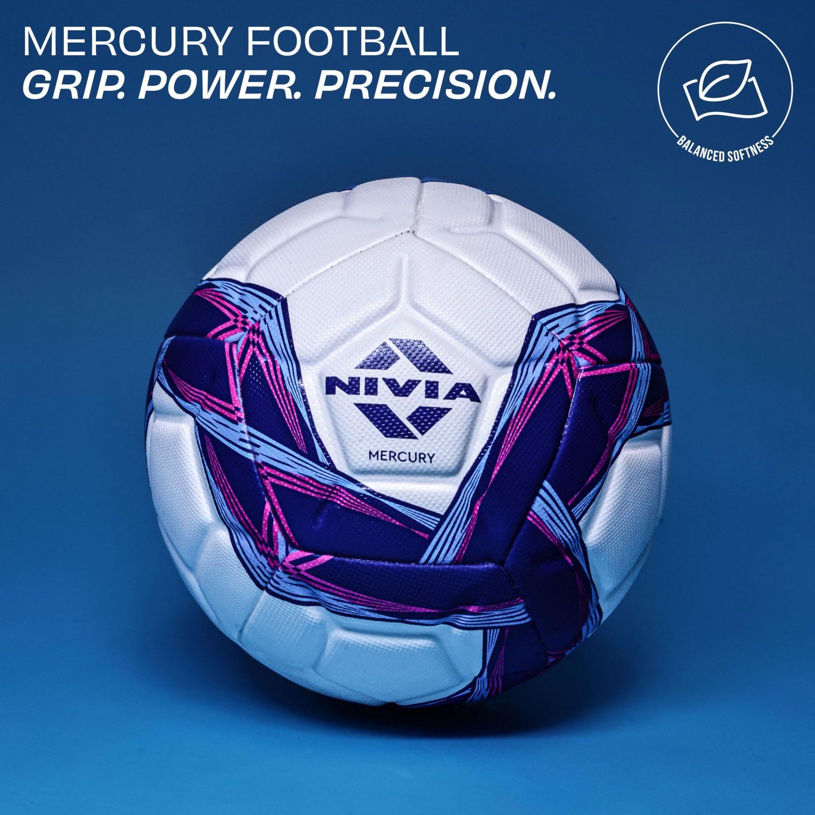 Nivia Mercury Football, PU Leather, Power Stitched Football, 12 Panel, Match Ball (Size - 5, White/Blue)